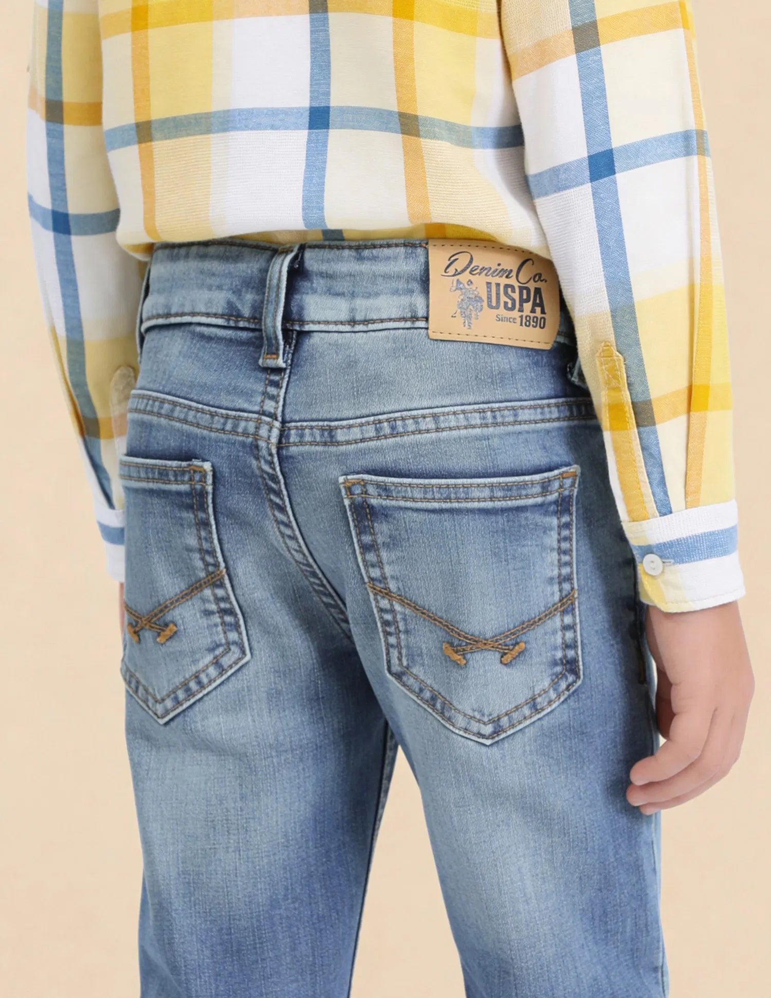 Boys Light Blue Cotton Whiskered Slim Fit Jeans
