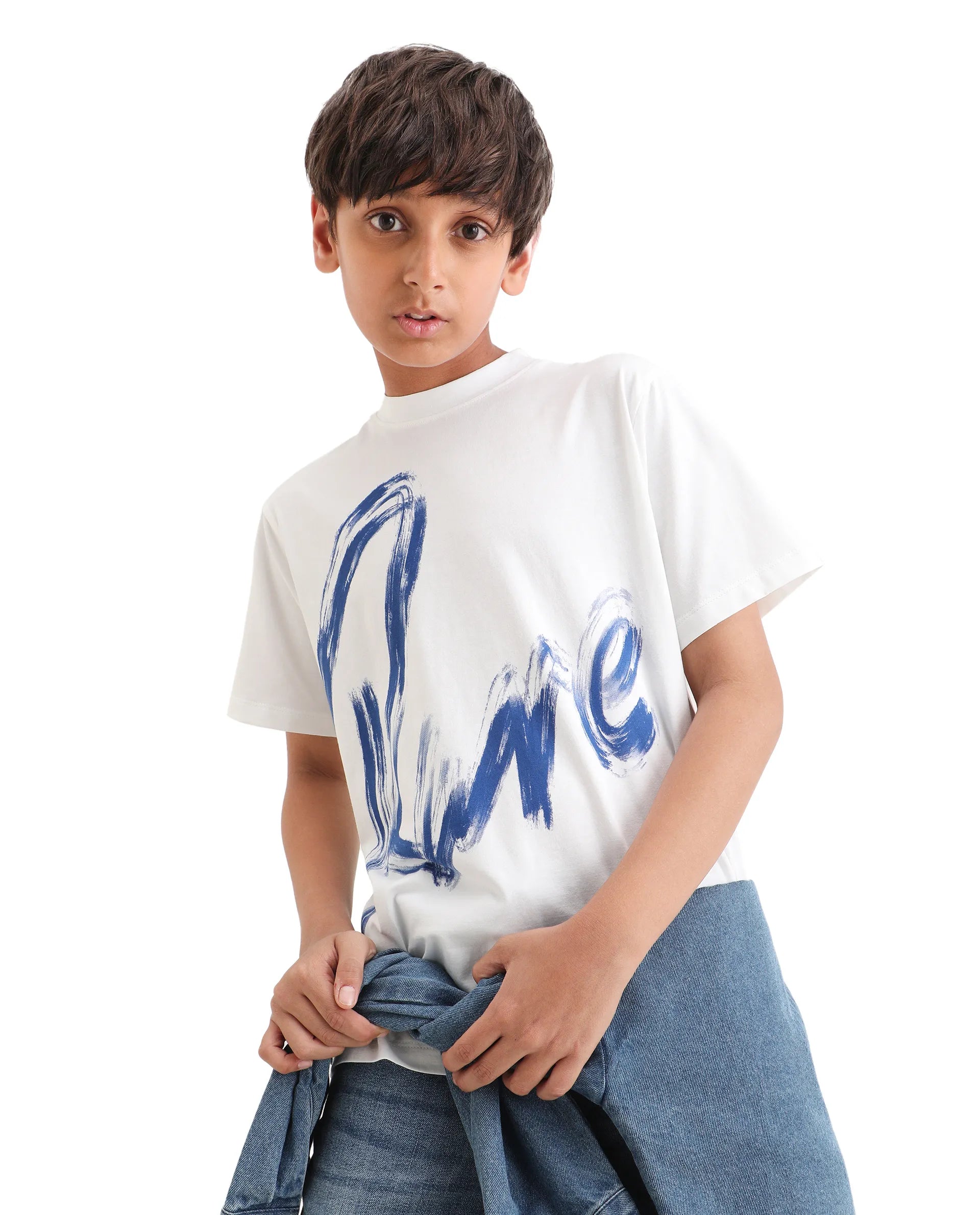 Rare Ones Boys White Pigment Print Regular Fit T-Shirt