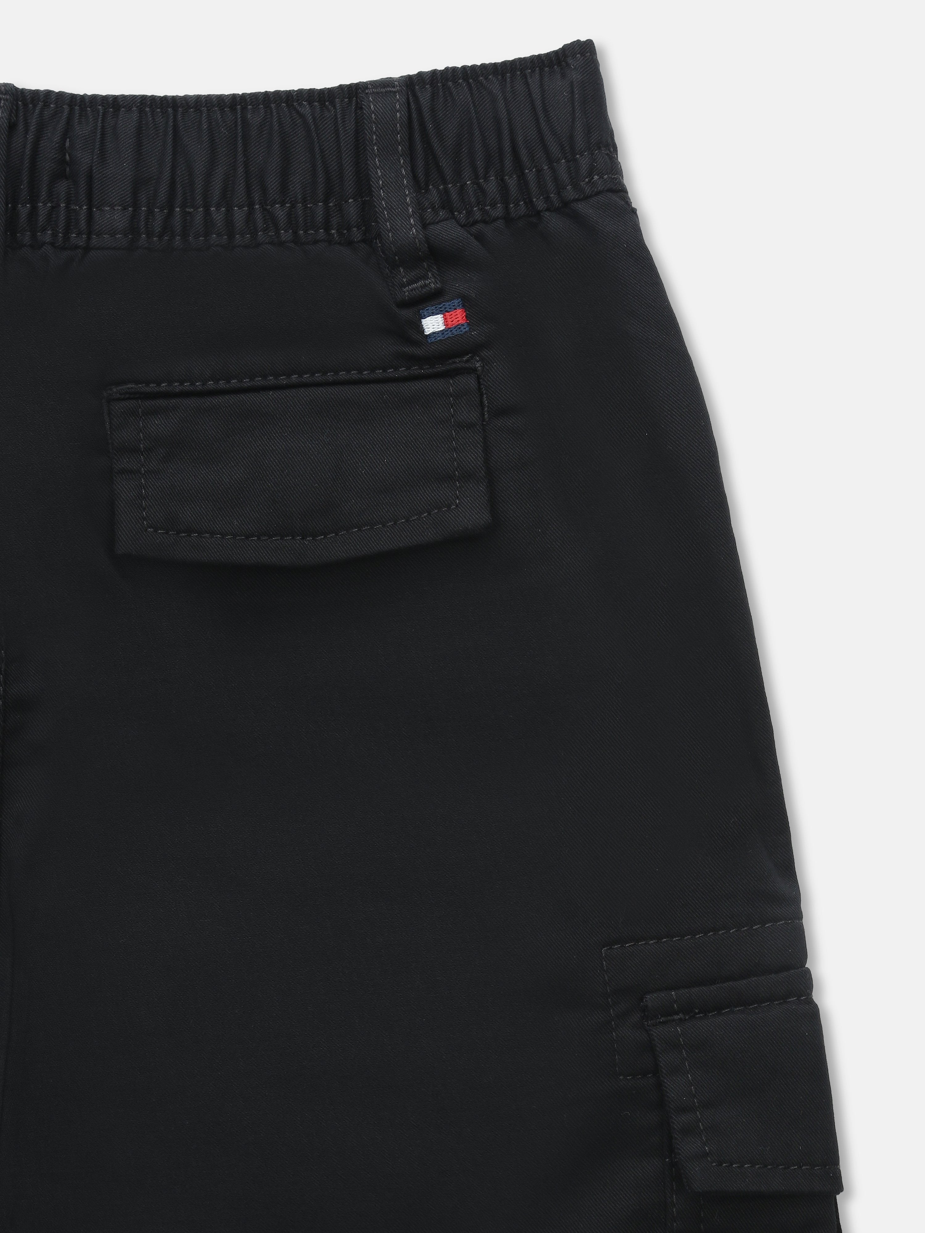 Boys Black Solid Relaxed Fit Casual Cotton Pants