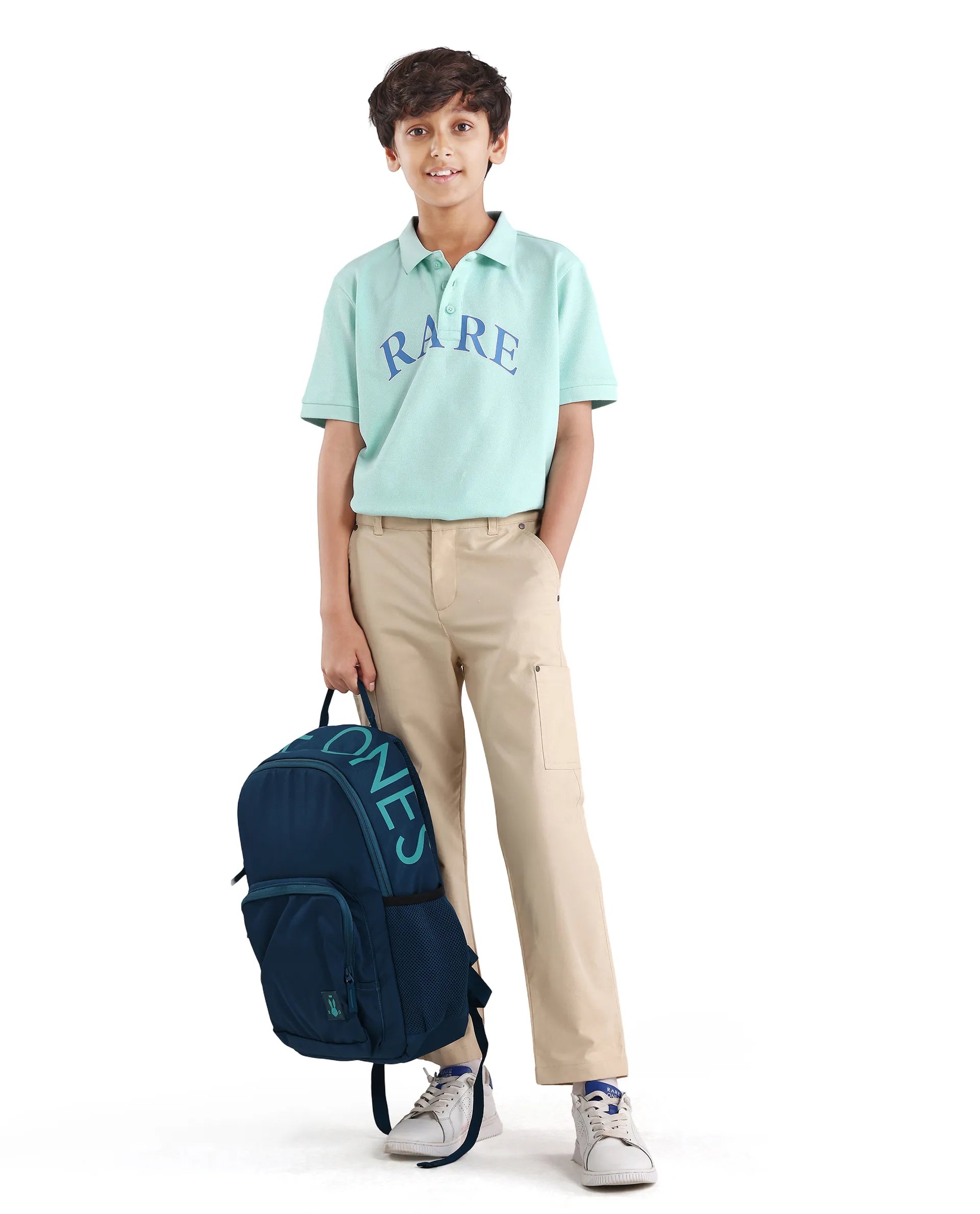 Rare Ones Boys Fluorescent Blue Pigment Print Cotton Polo