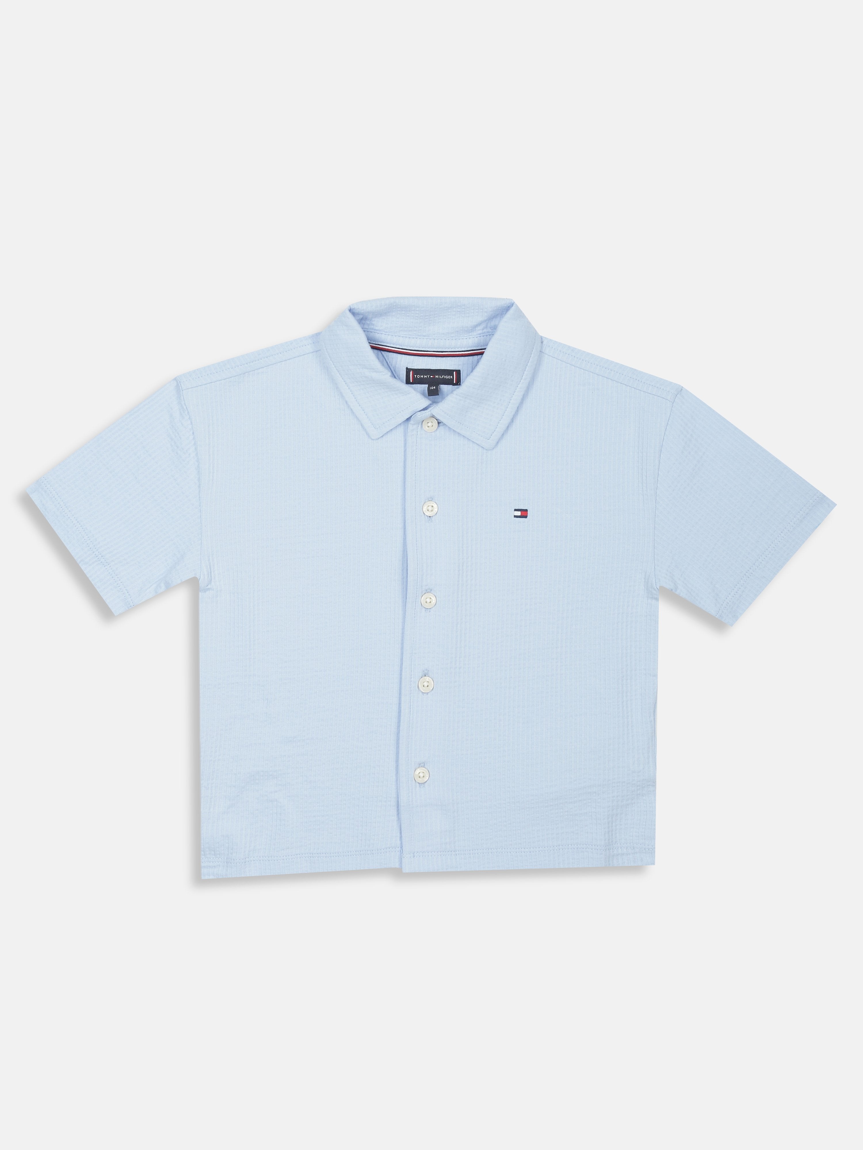 Boys Sweet Blue Self-Design Cotton Regular Fit Shirt