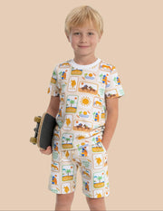 Boys Beige Cotton All Over Graphic Regular Fit T-Shirt