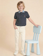 Boys Off White Cotton Mid Rise Slim Fit Jeans