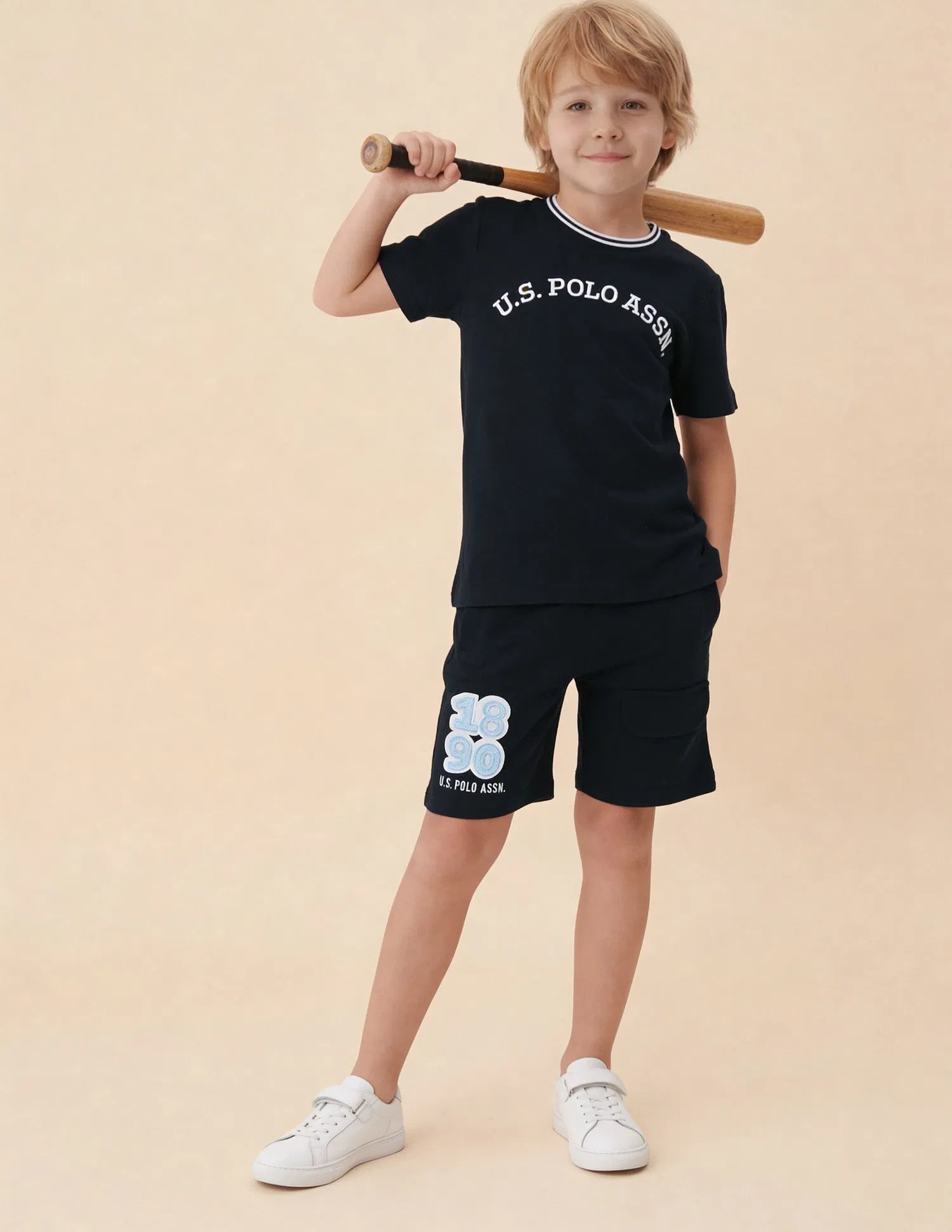Boys Navy Cotton Logo Regular Fit T-Shirt
