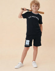 Boys Navy Cotton Logo Regular Fit T-Shirt