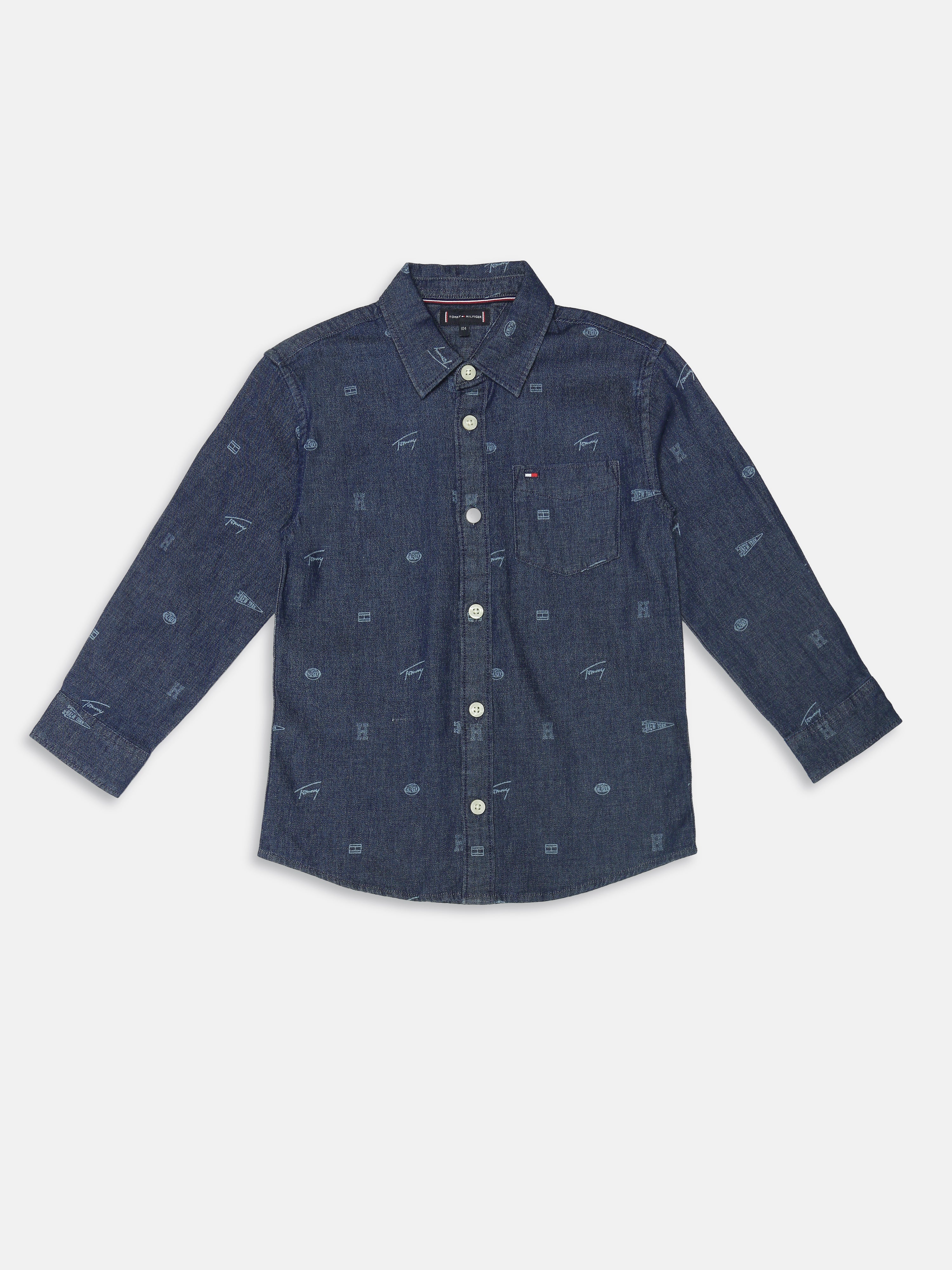 Boys Blue Printed Cotton Shirt