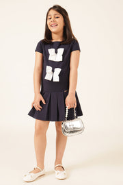 Girls Navy Blue Tencel Lycra Formal Dress