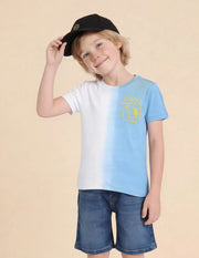 Boys Blue Cotton Ombre Graphic Regular Fit T-Shirt