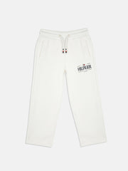 Boys Ancient White Cotton Track Pants with Logo Detail