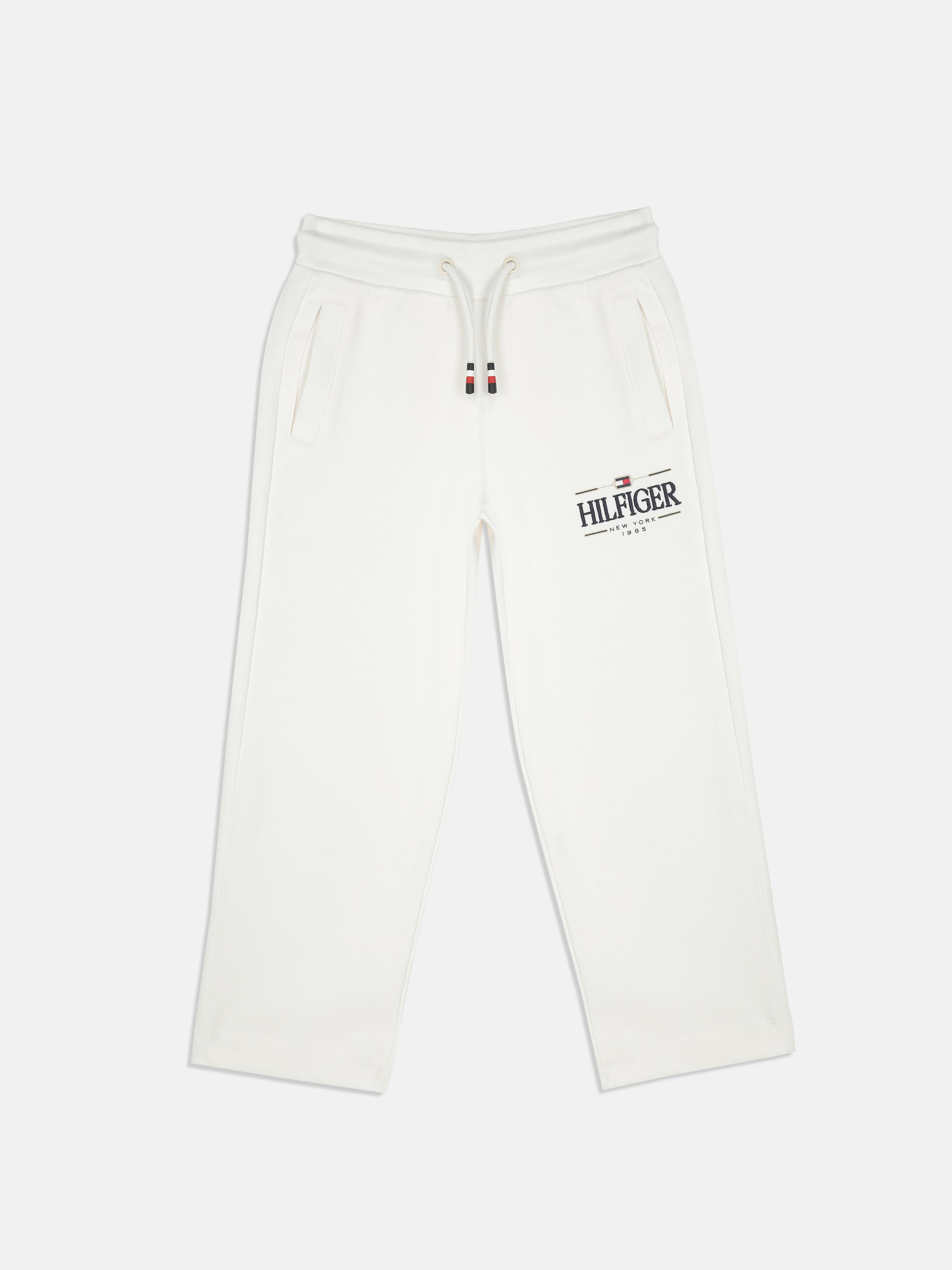 Boys Ancient White Cotton Track Pants with Logo Detail