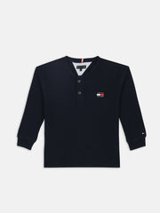 Boys Blue Solid Cotton T-Shirt