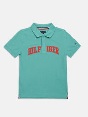 Boys Green Logo Polo Collar Regular Fit Knit Top