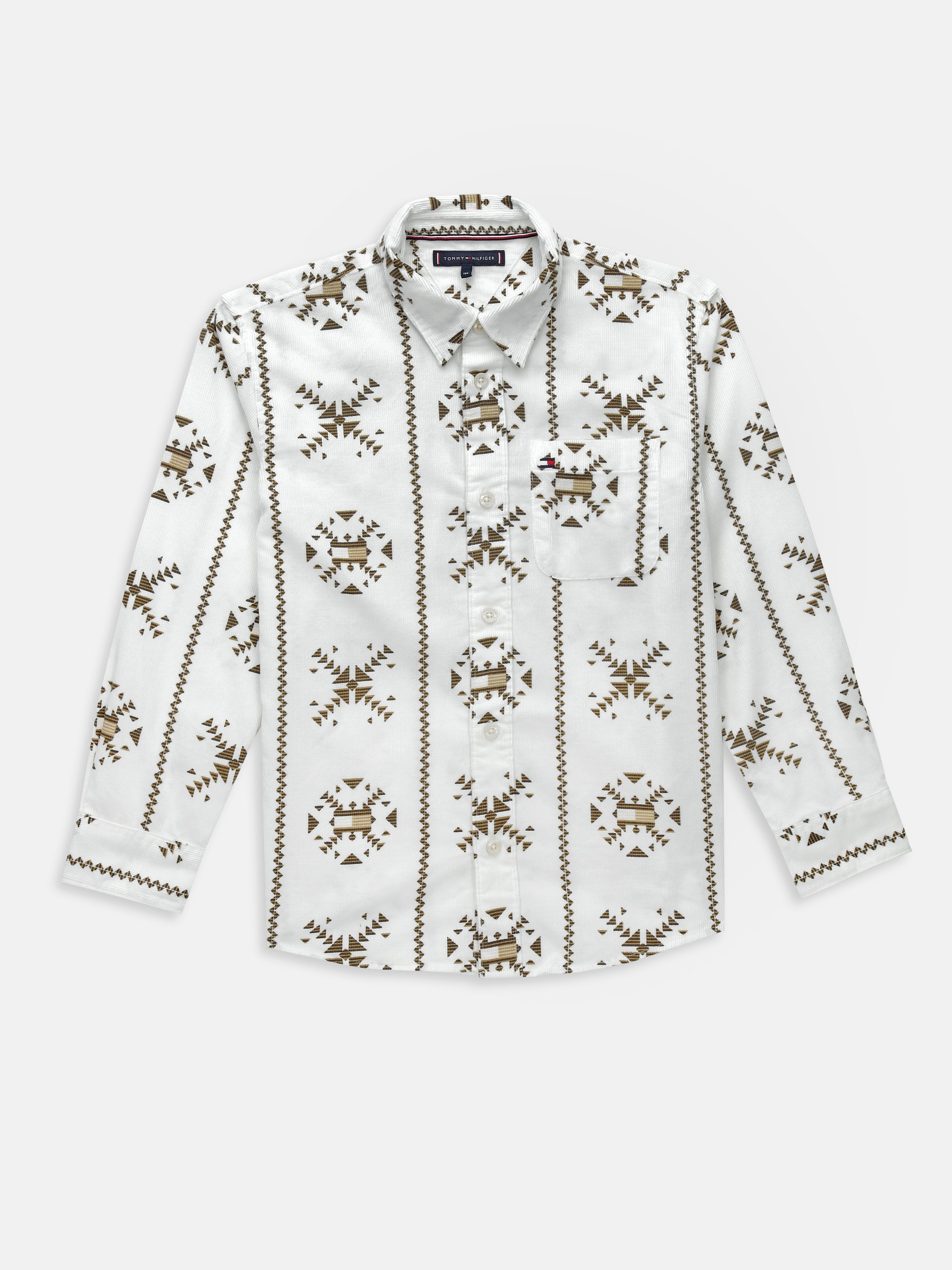 Boys Ancient White Ethnic Motif Cotton Regular Fit Shirt