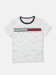 Boys Optic White Logo Cotton Regular Fit T-Shirt