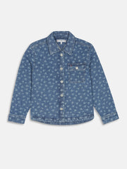 Boys Blue Printed Shirt Collar Casual Woven Top
