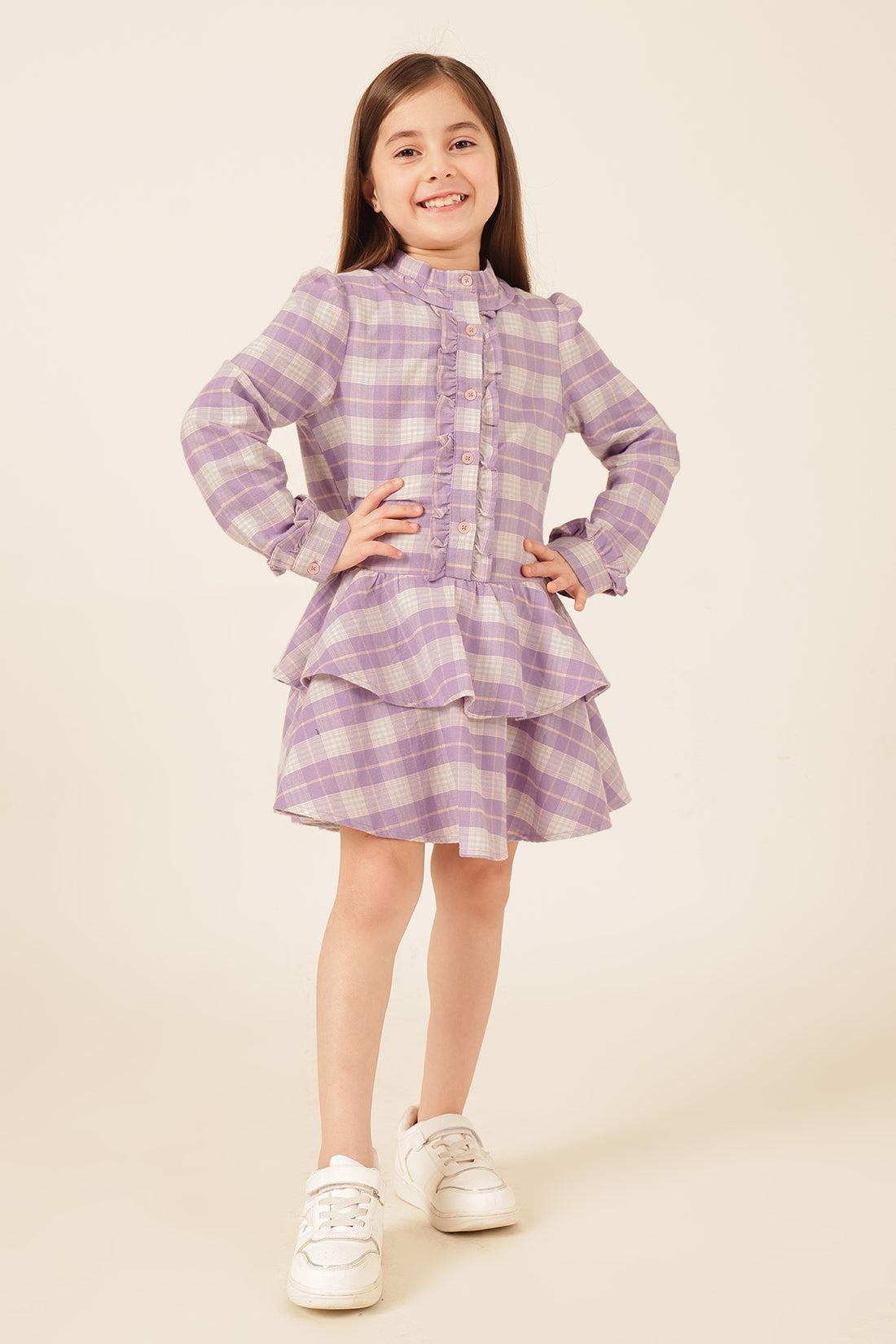Girls Multi Checked Yarn Dyed Woven Dress