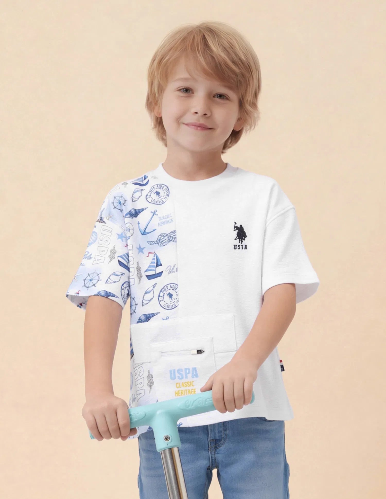 Boys White Cotton Graphic Oversized Fit T-Shirt