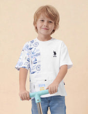 Boys White Cotton Graphic Oversized Fit T-Shirt