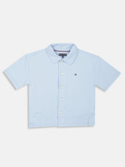 Boys Sweet Blue Self-Design Cotton Regular Fit Shirt