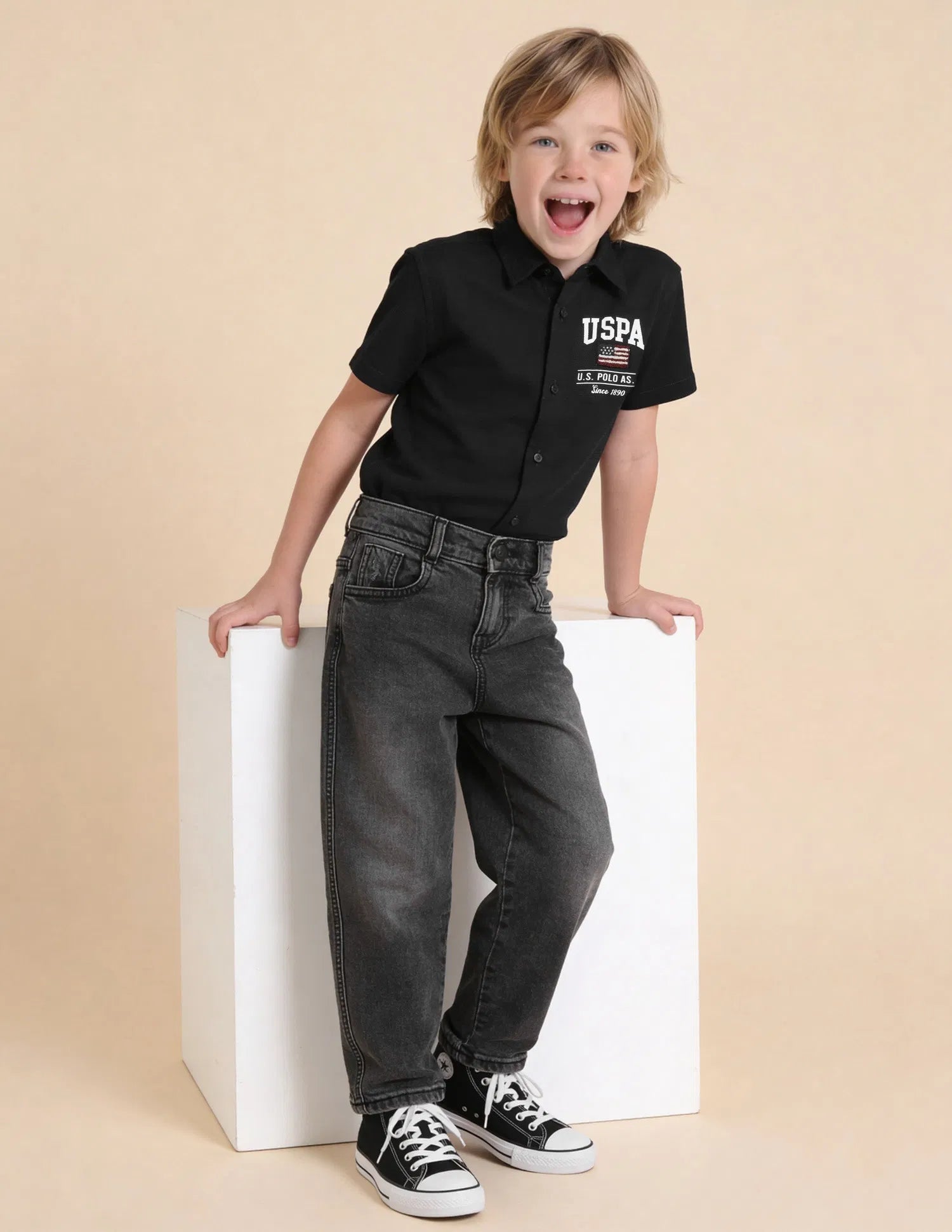 Boys Navy Relaxed Fit Cotton Jeans