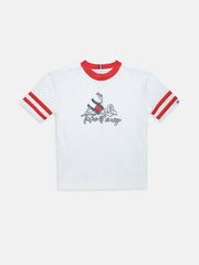 Boys White Graphic Cotton Crew Neck Knit Top Regular Fit