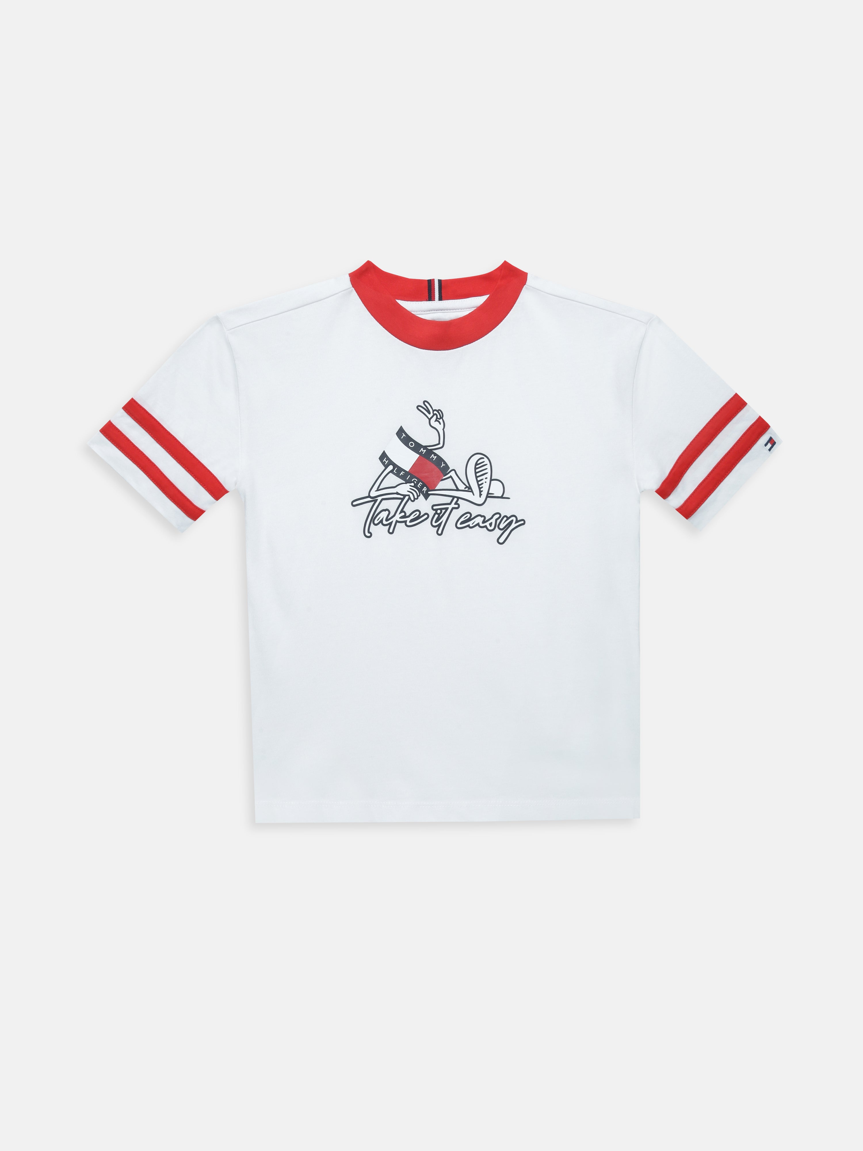 Boys White Graphic Cotton Crew Neck Knit Top Regular Fit