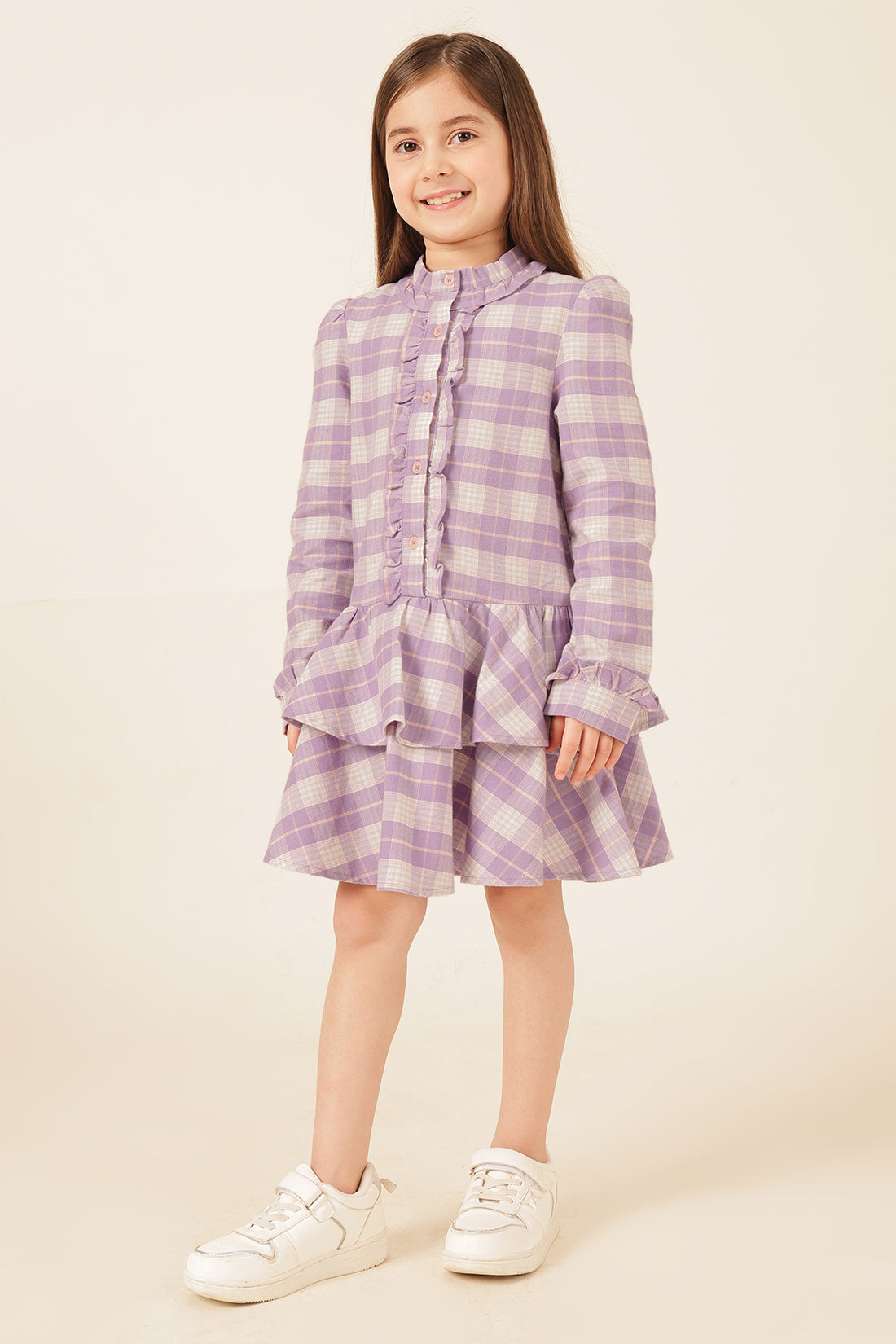 Girls Multi Checked Yarn Dyed Woven Dress