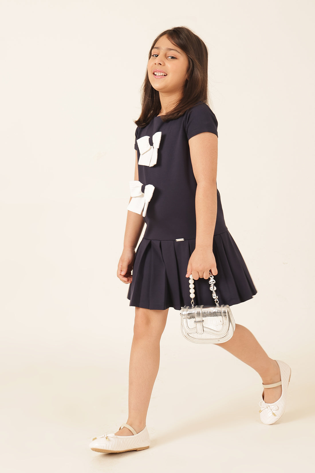 Girls Navy Blue Tencel Lycra Formal Dress