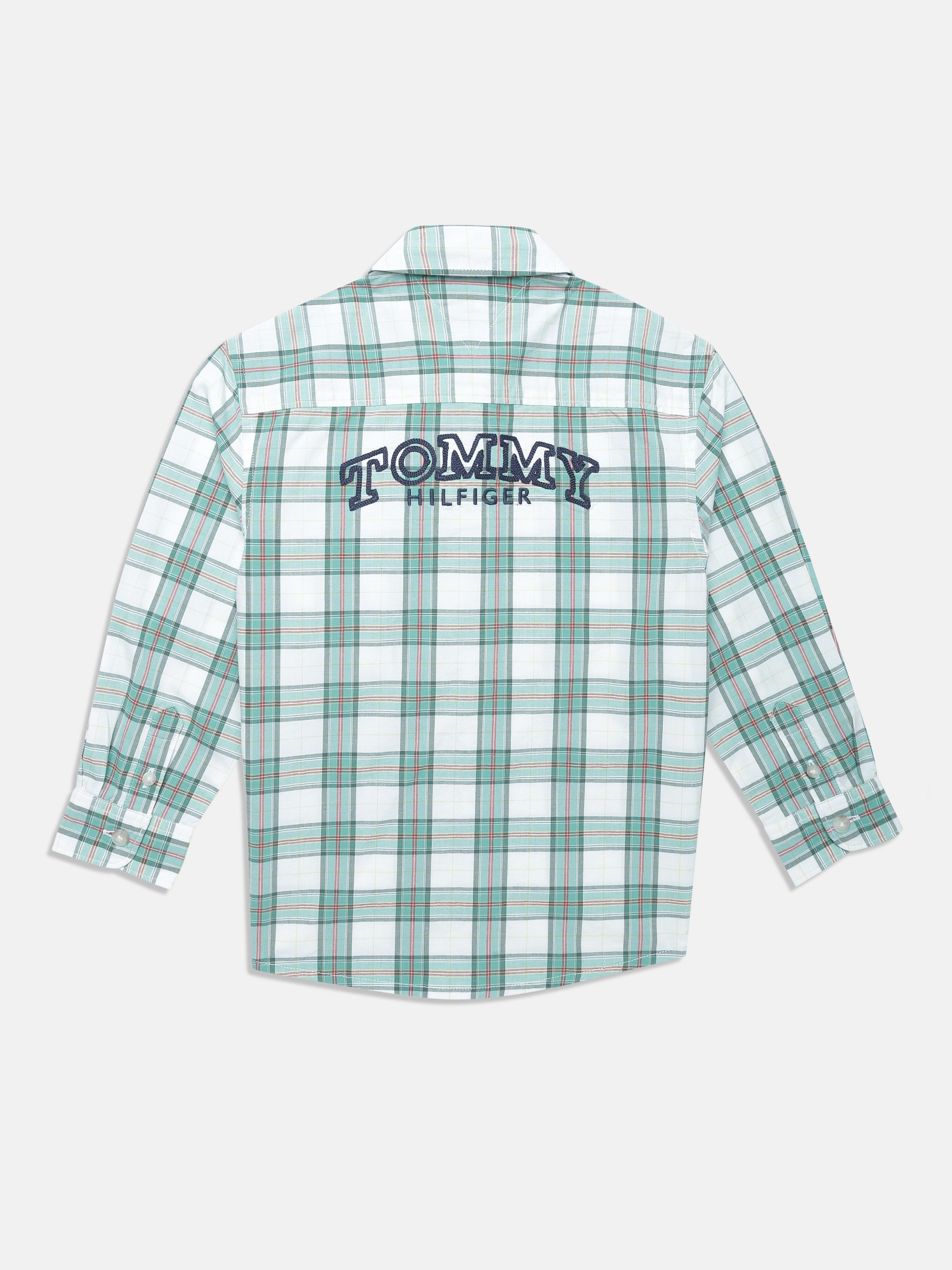 Boys Green Multi Colour Check Cotton Regular Fit Shirt