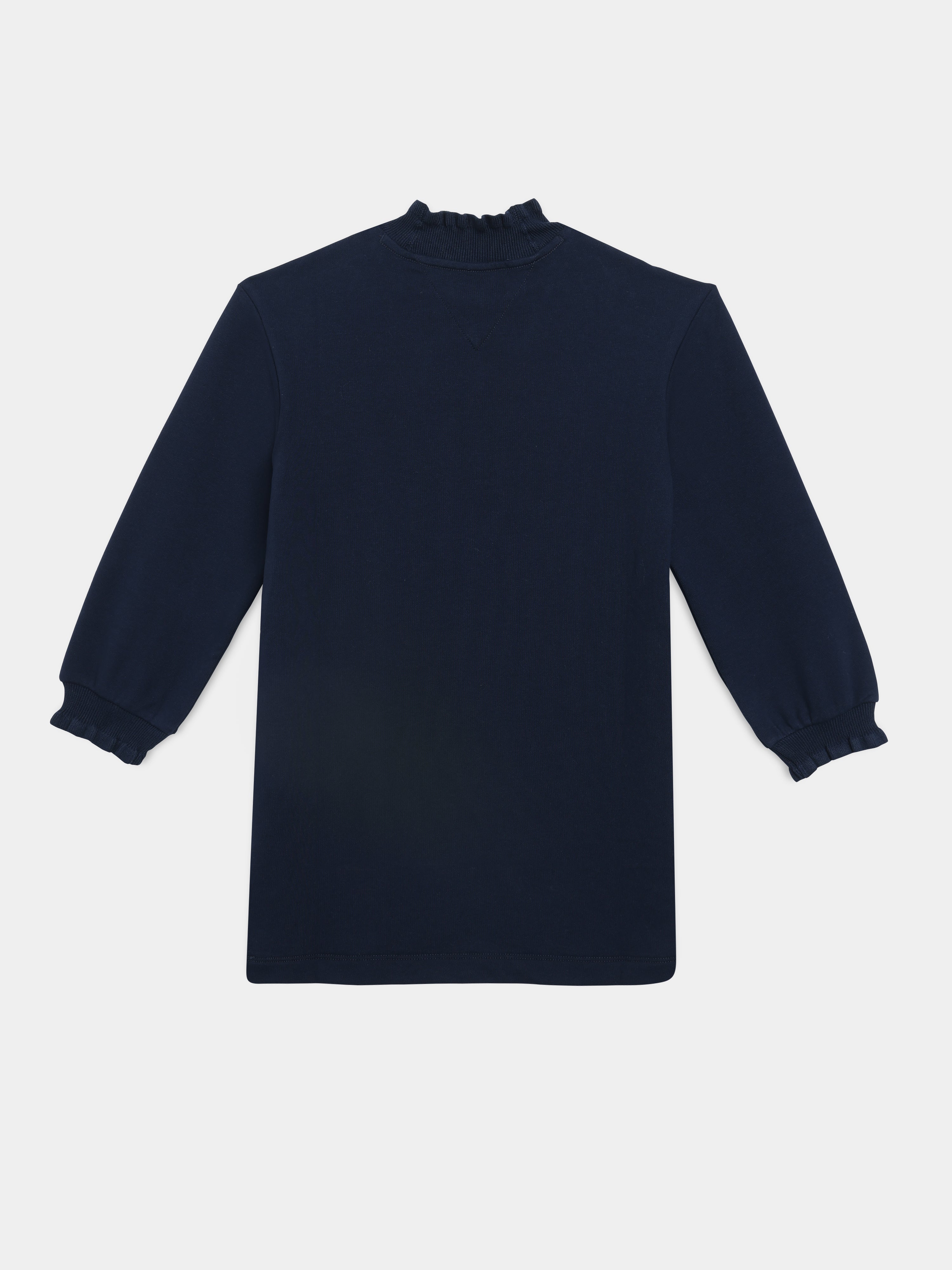 Girls Navy High Neck Cotton Blend Casual Knit Dress
