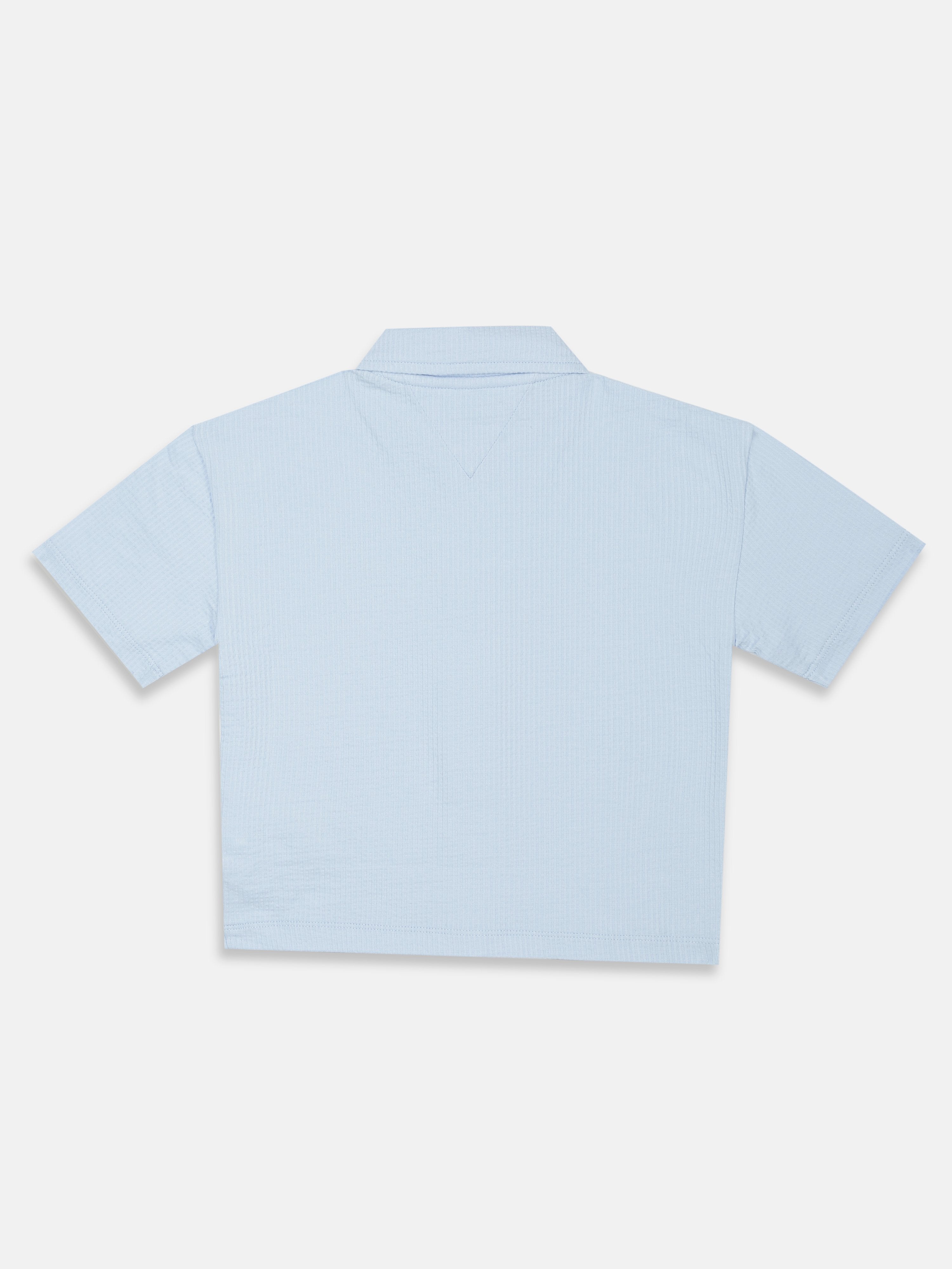 Boys Sweet Blue Self-Design Cotton Regular Fit Shirt