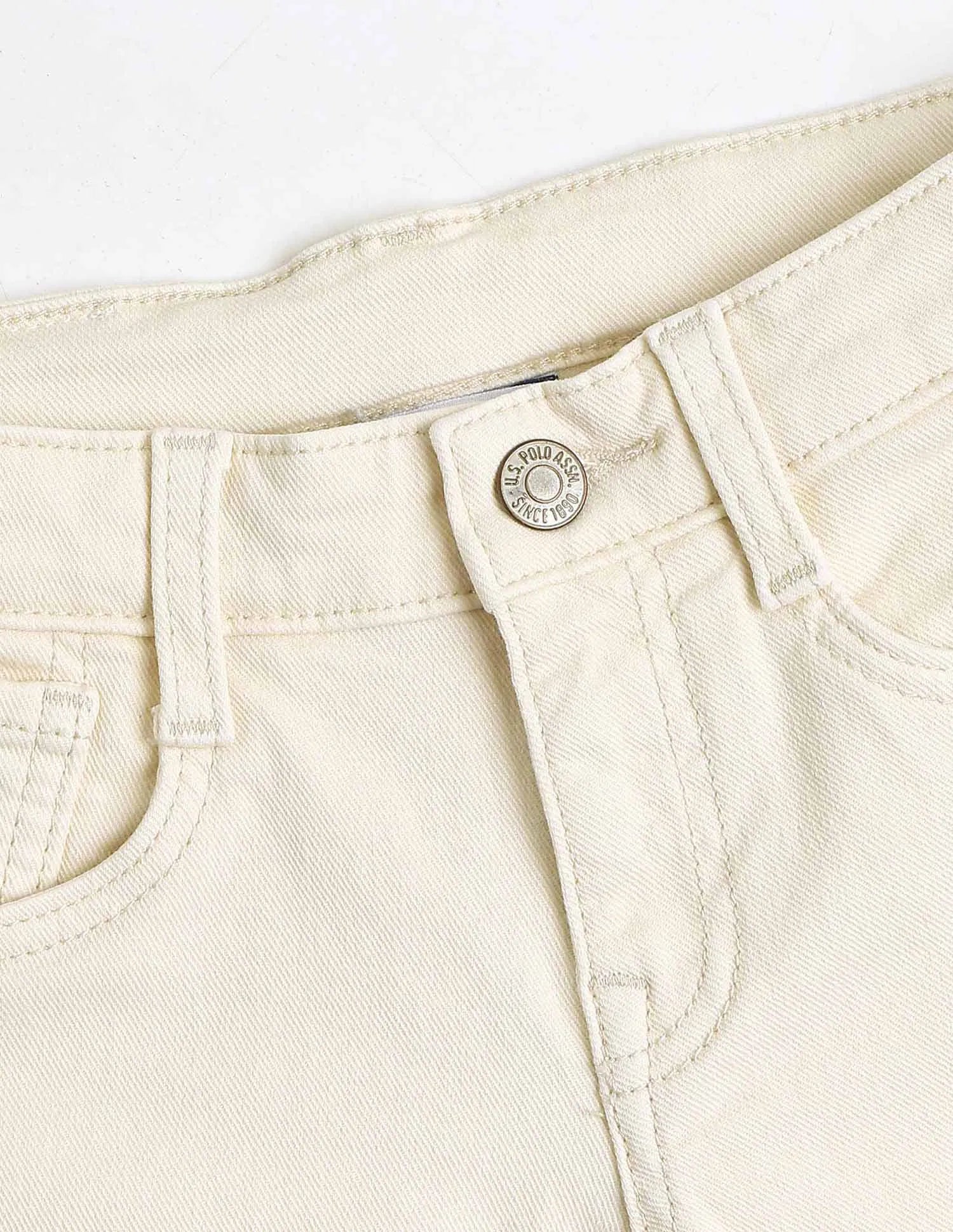 Boys Off White Cotton Mid Rise Slim Fit Jeans