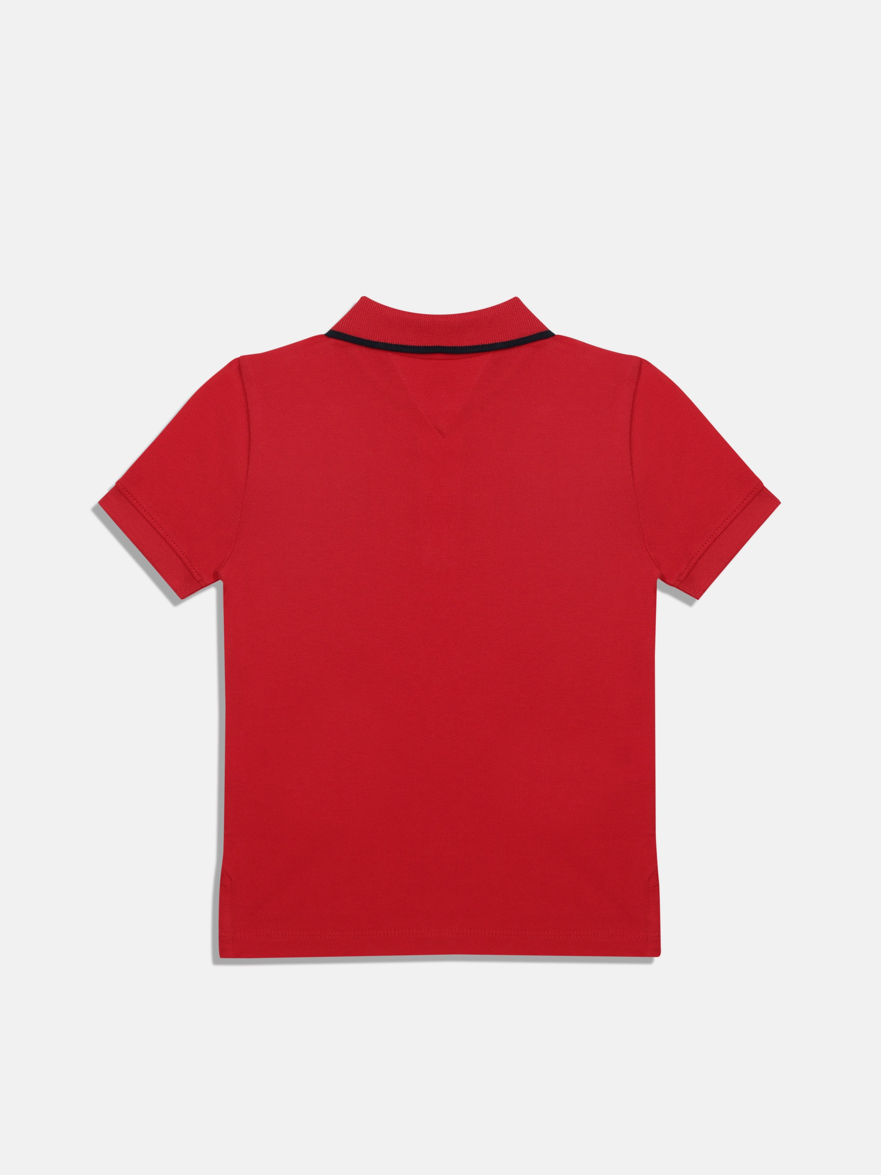 Girls Red Solid Polo Collar Cotton Knit Top