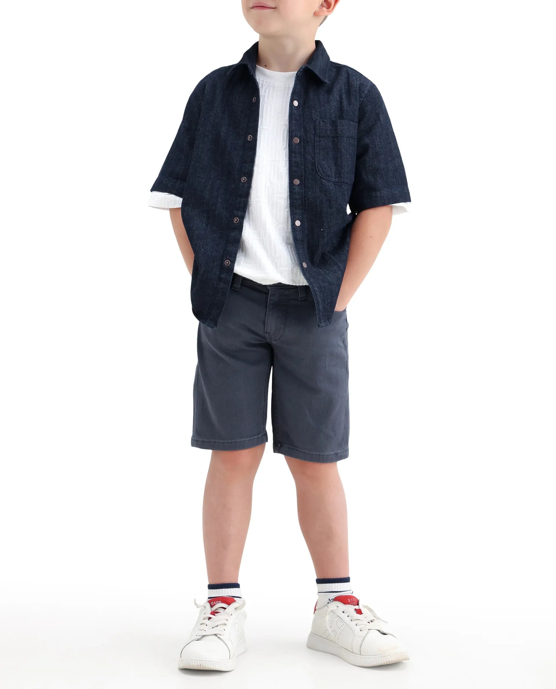 Rare Ones Boys Dell Grey Regular Fit Cotton Blend Shorts