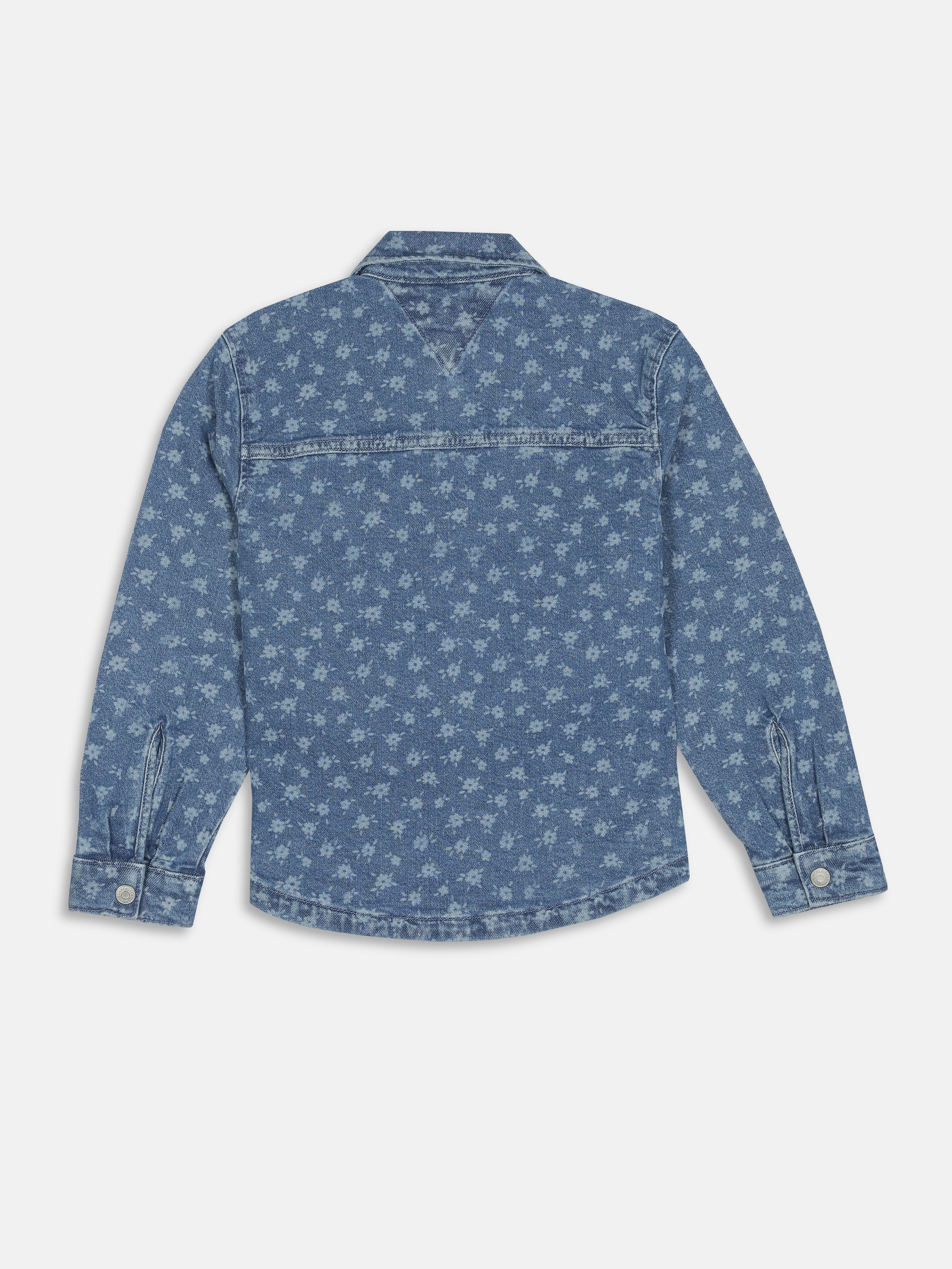 Boys Blue Printed Shirt Collar Casual Woven Top
