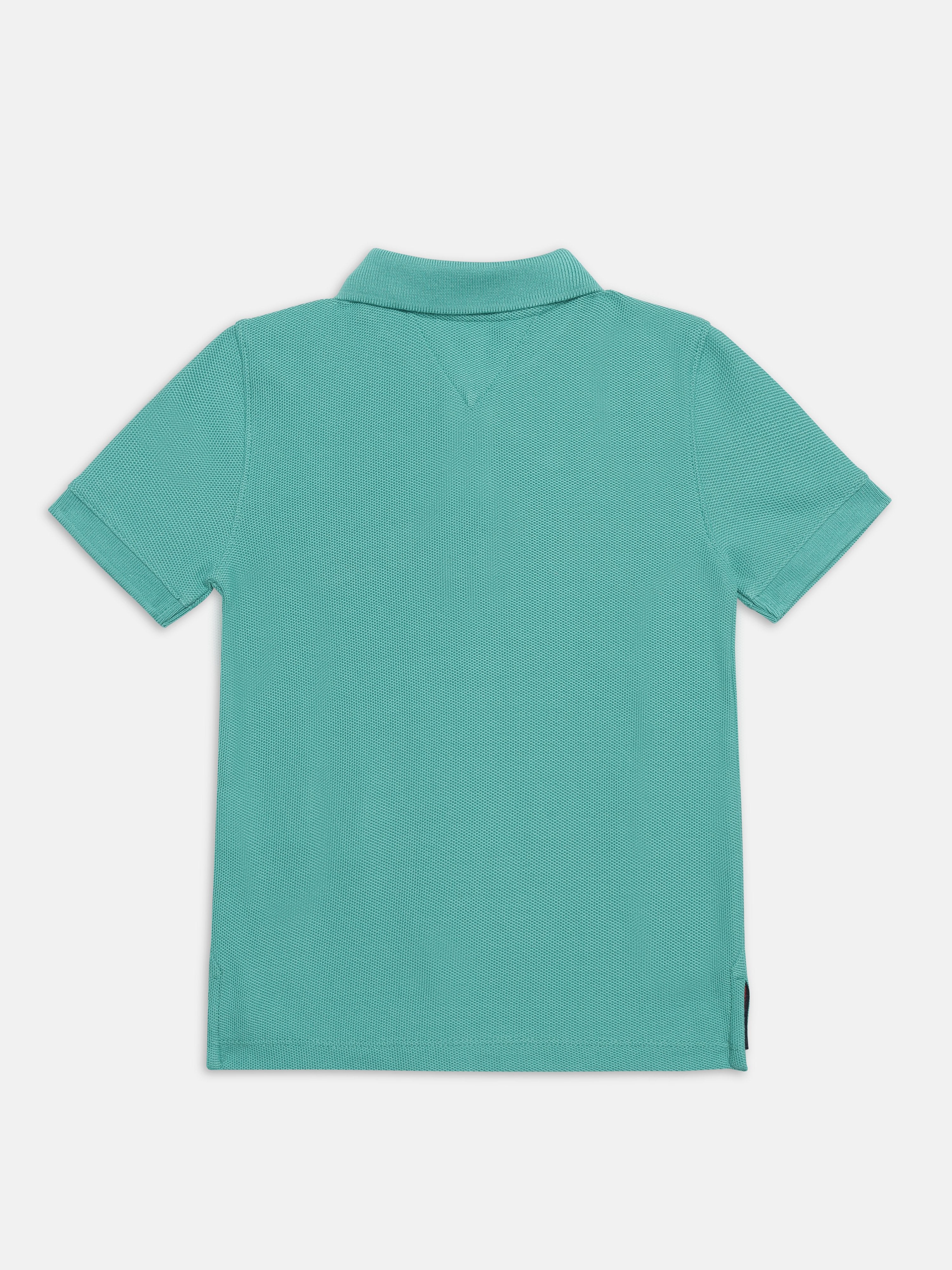 Boys Green Logo Polo Collar Regular Fit Knit Top