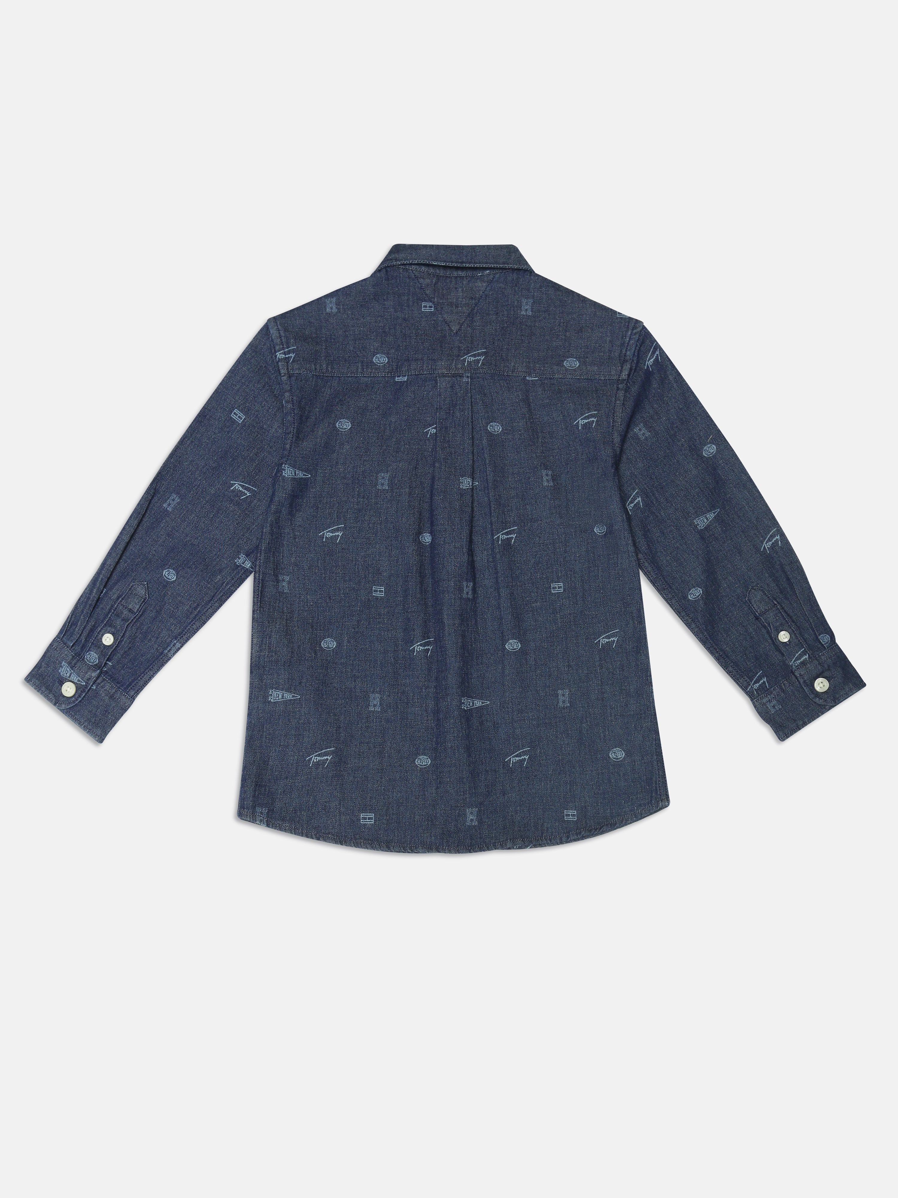 Boys Blue Printed Cotton Shirt