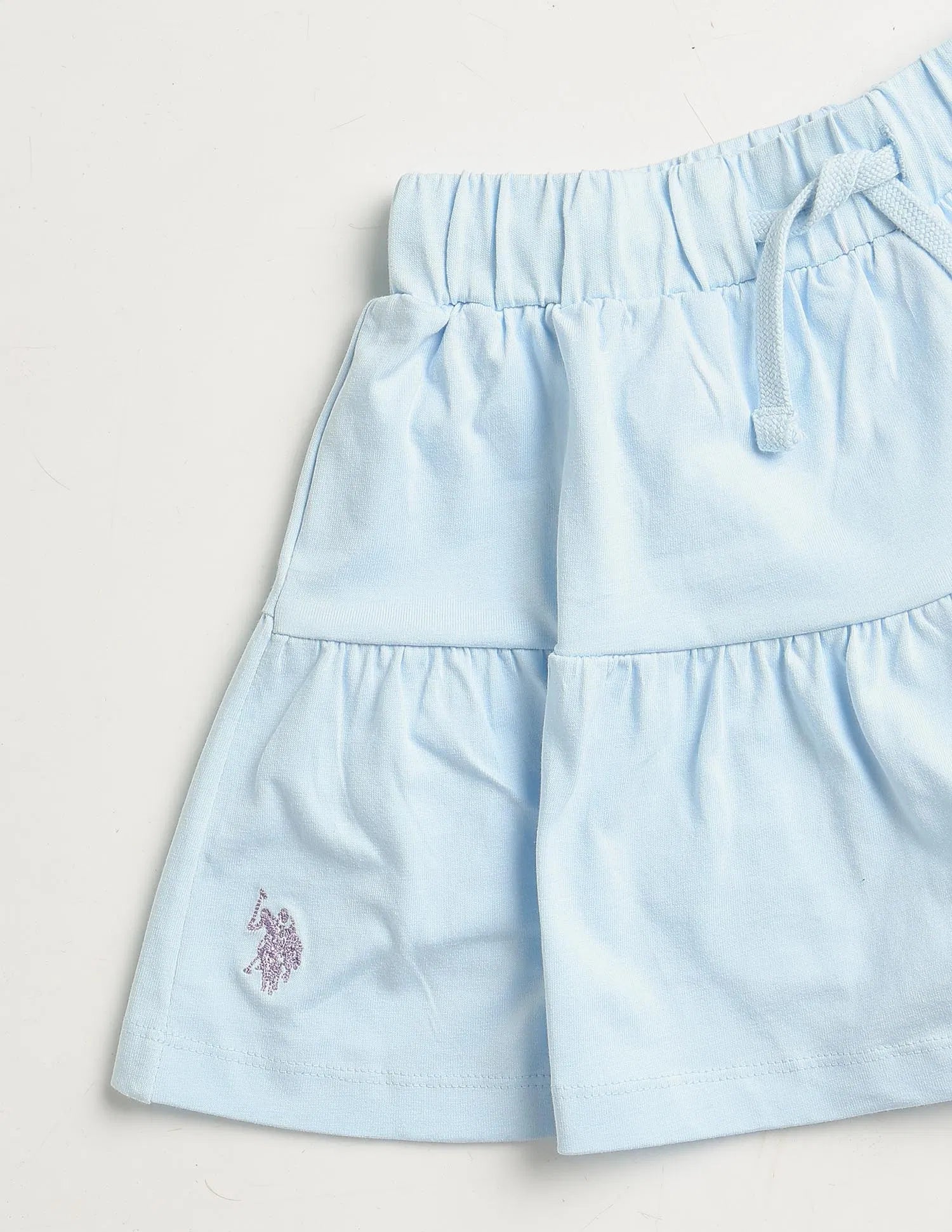 Girls Blue Cotton Mid Rise Tiered Mini Skirt