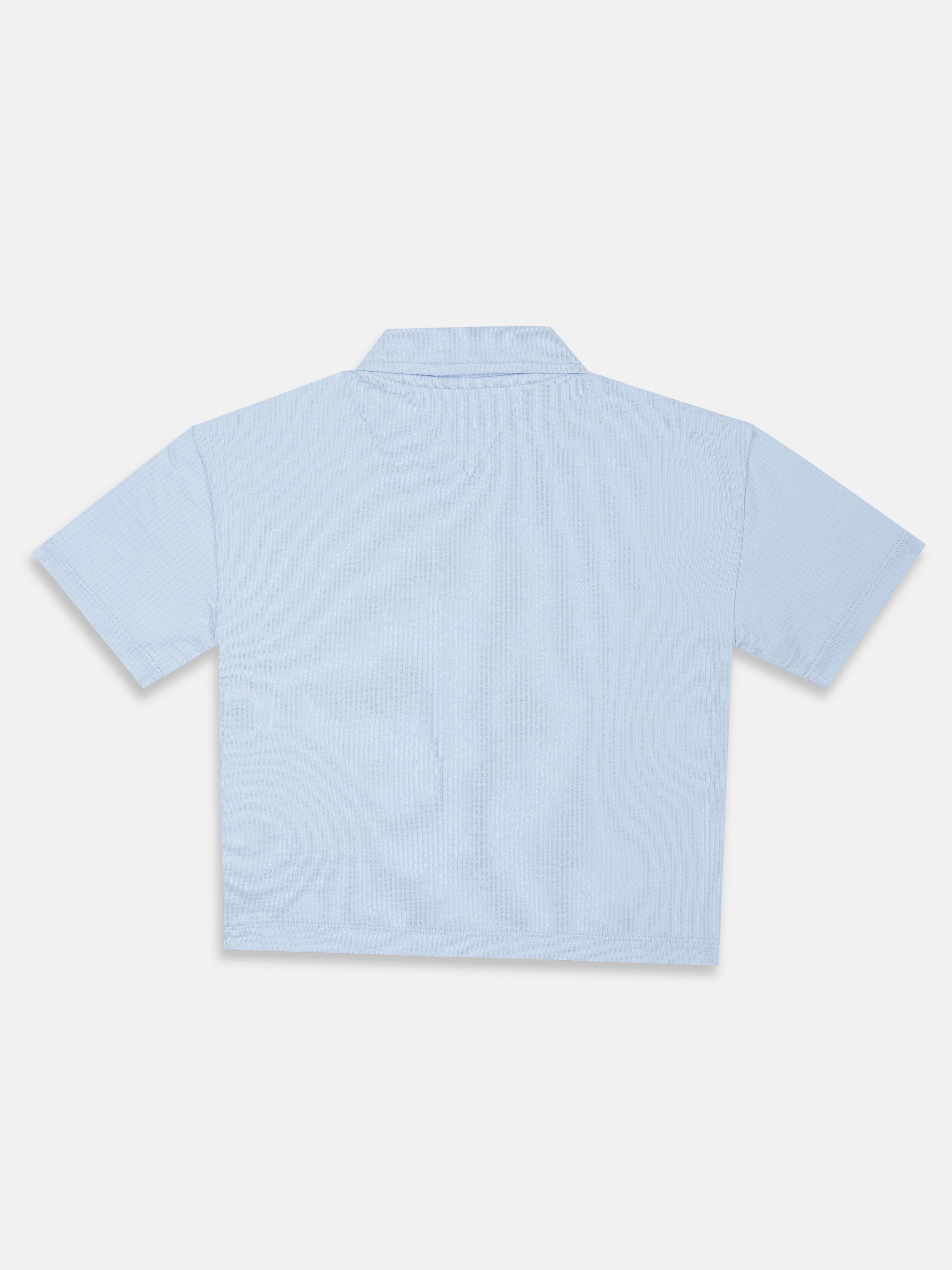 Boys Sweet Blue Self-Design Cotton Regular Fit Shirt