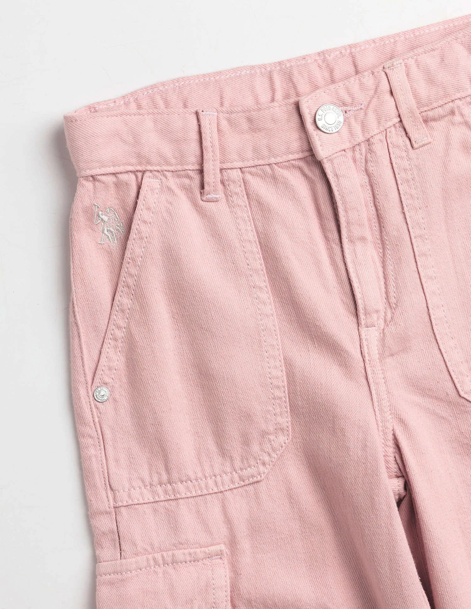 Girls Pink Cotton Blend Mid Rise Wide Leg Jeans