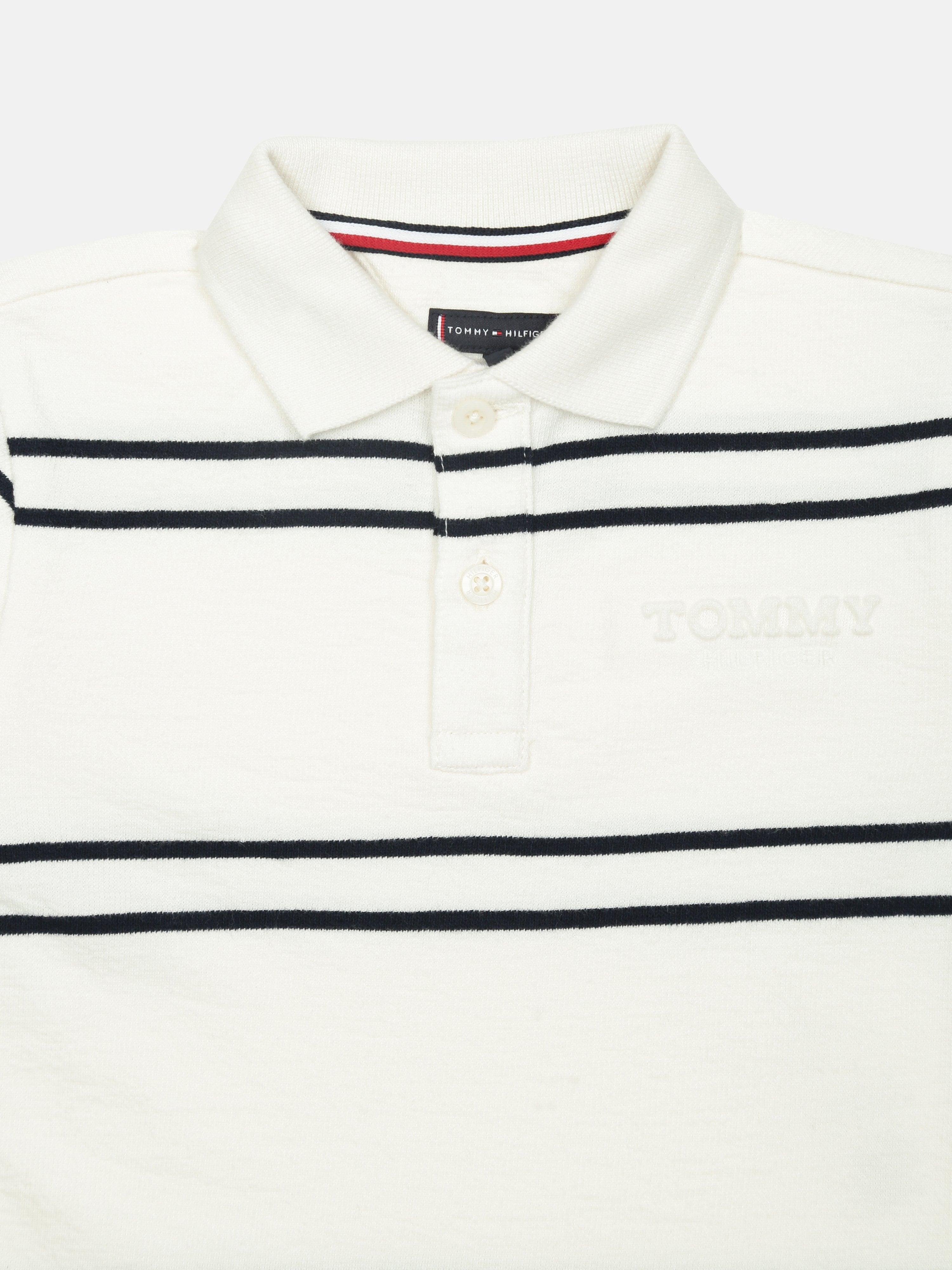 Boys White Striped Cotton Polo T-Shirt