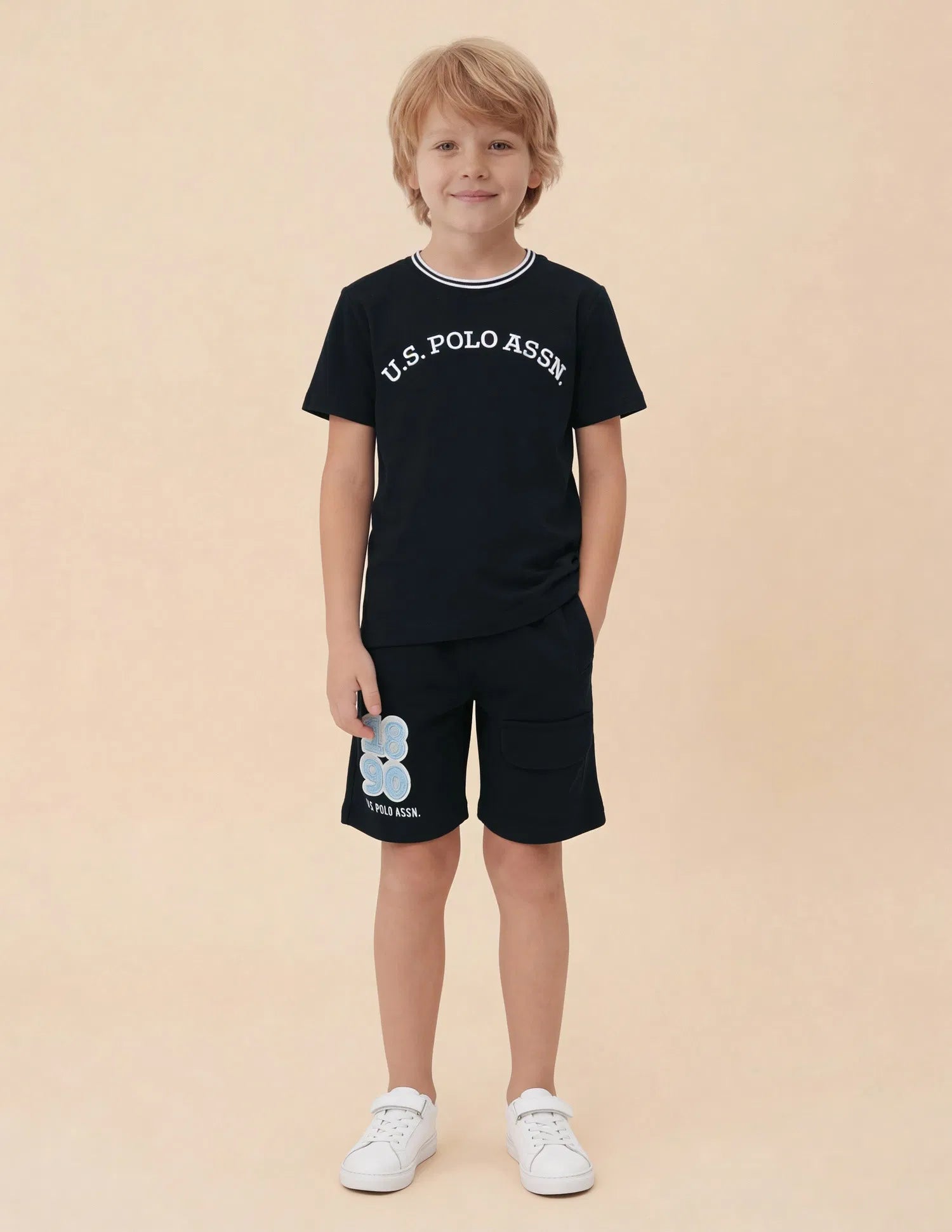 Boys Navy Cotton Logo Regular Fit T-Shirt