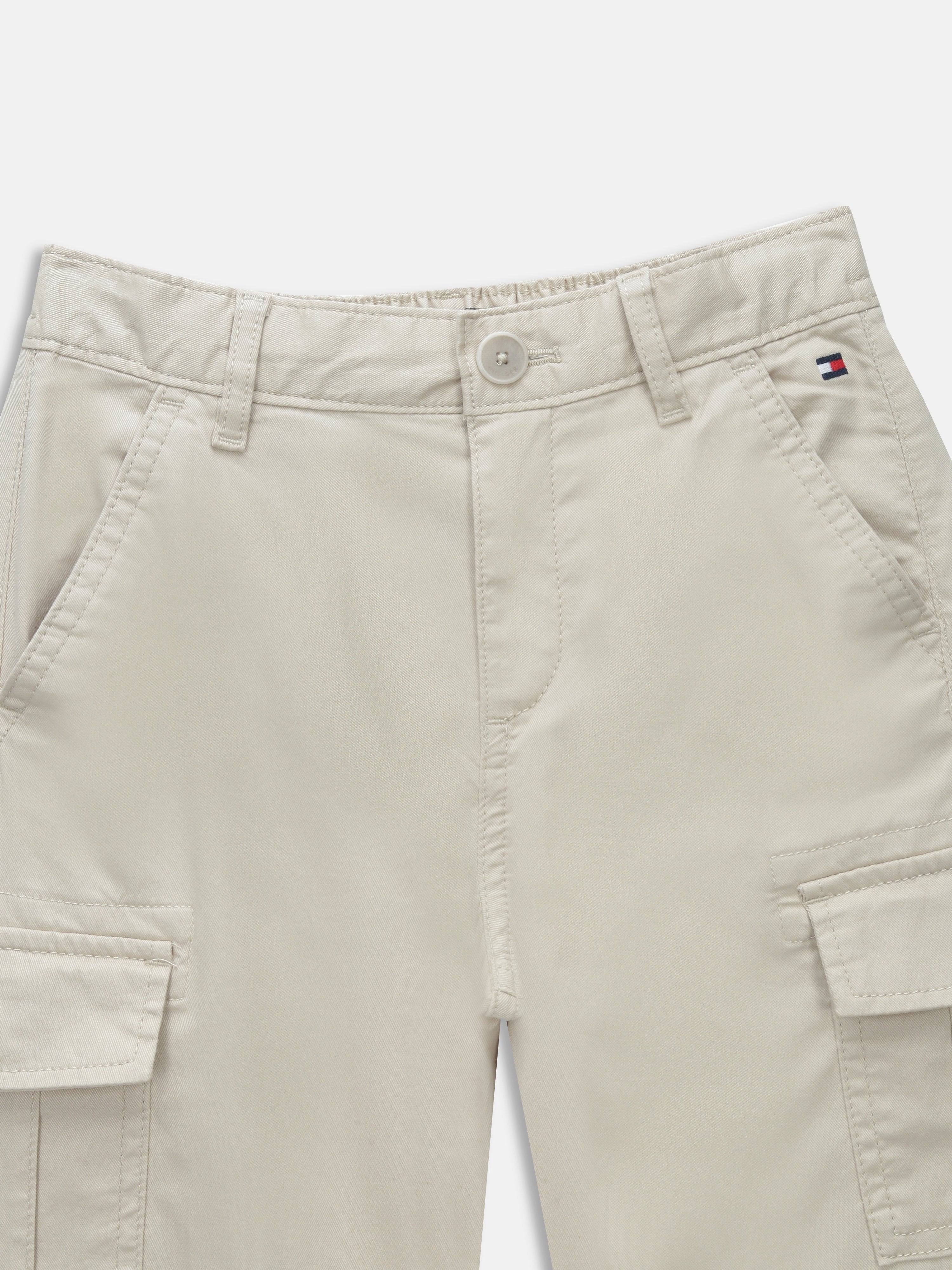 Boys Off White Solid Relaxed Fit Casual Cotton Pants