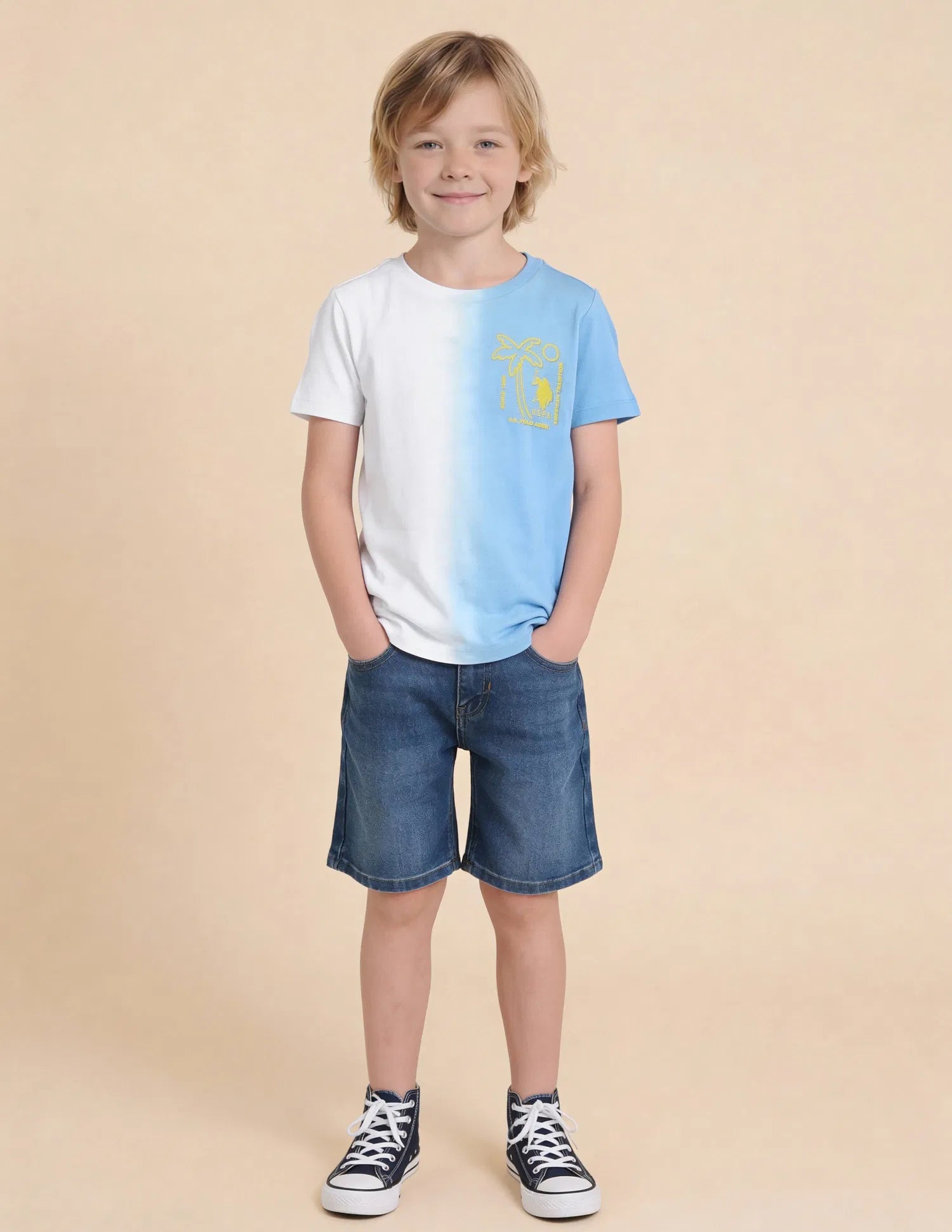 Boys Blue Cotton Ombre Graphic Regular Fit T-Shirt