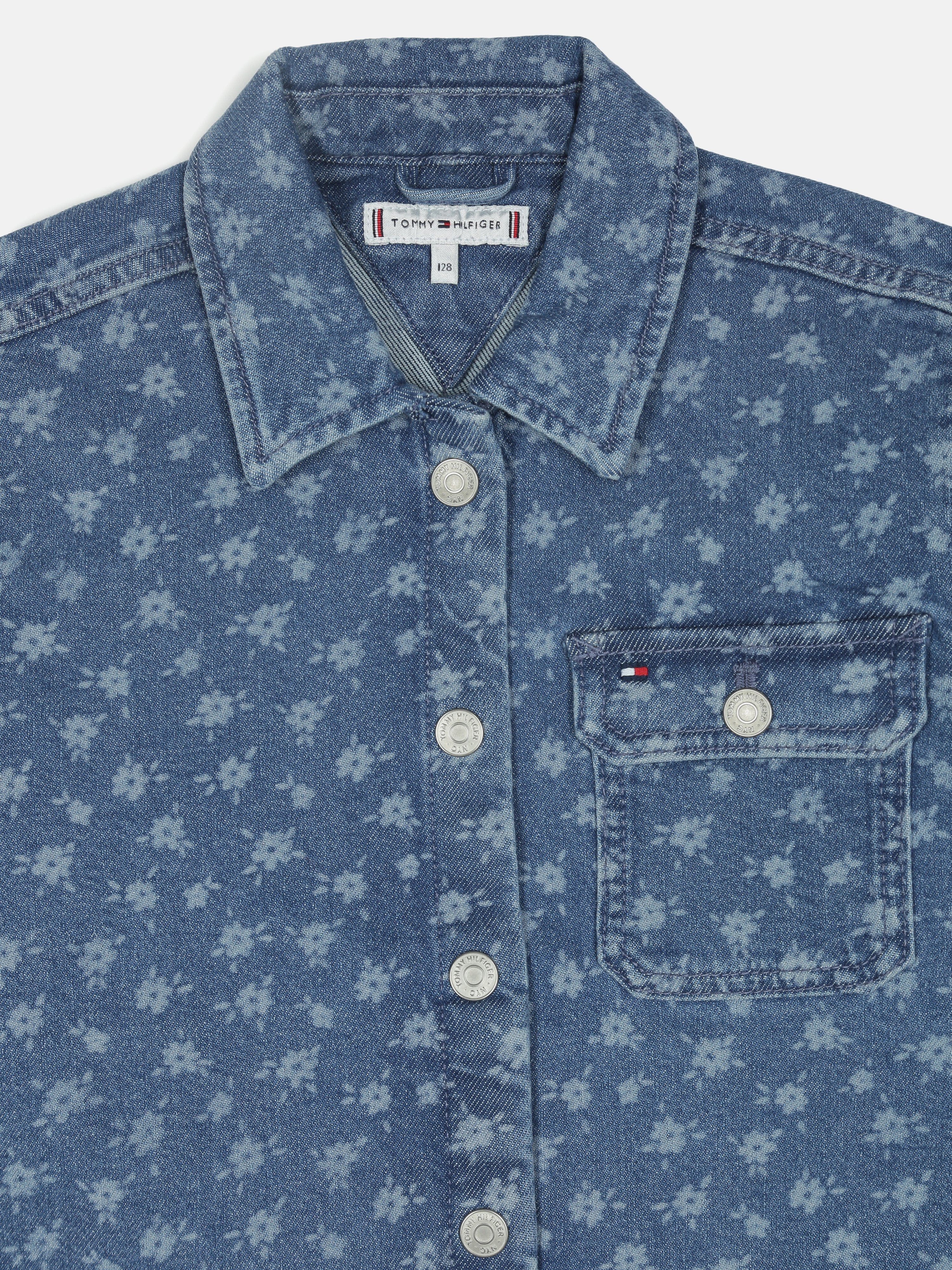 Boys Blue Printed Shirt Collar Casual Woven Top