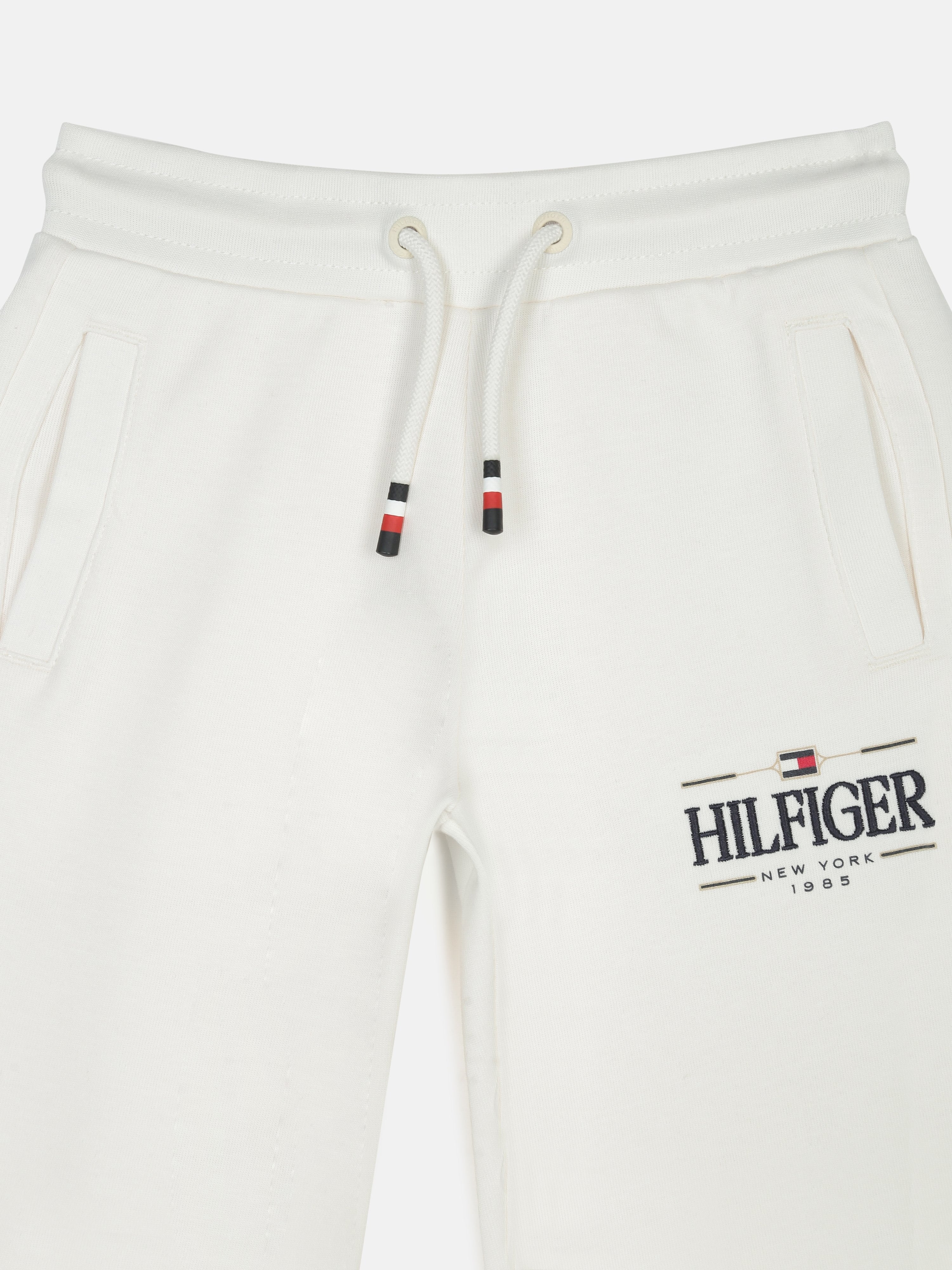 Boys Ancient White Cotton Track Pants with Logo Detail