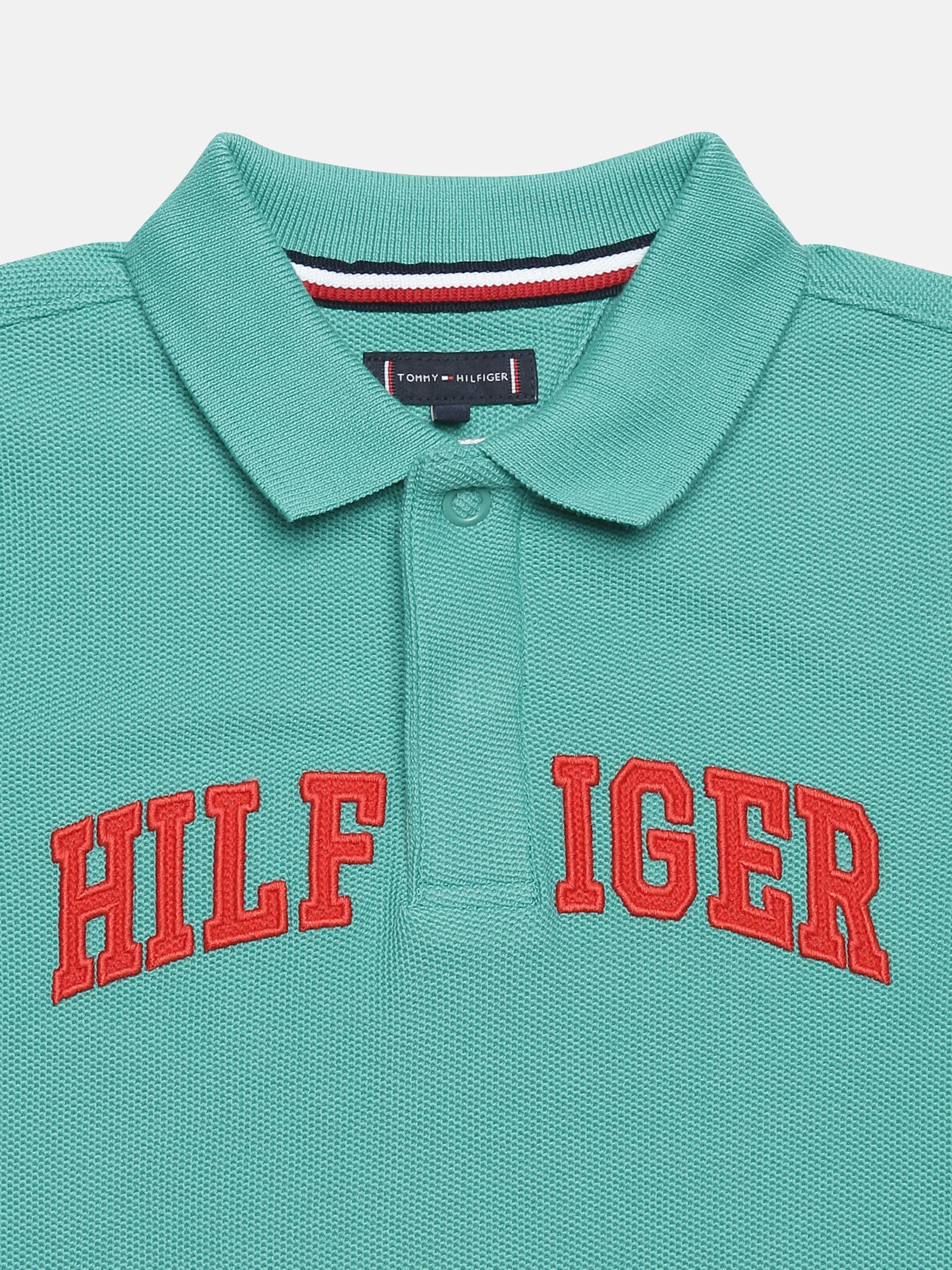 Boys Green Logo Polo Collar Regular Fit Knit Top