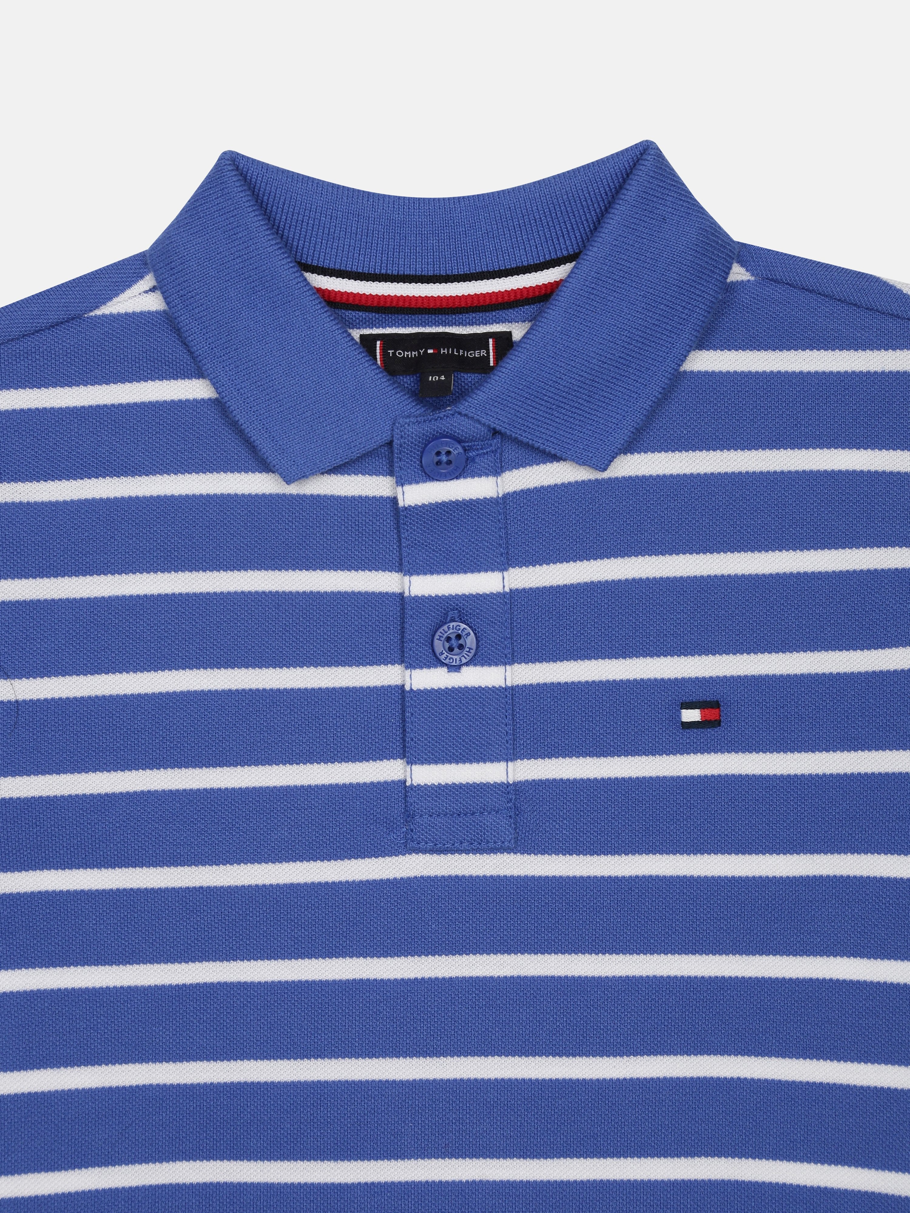 Boys Blue Striped Polo Collar Regular Fit Cotton Knit Top