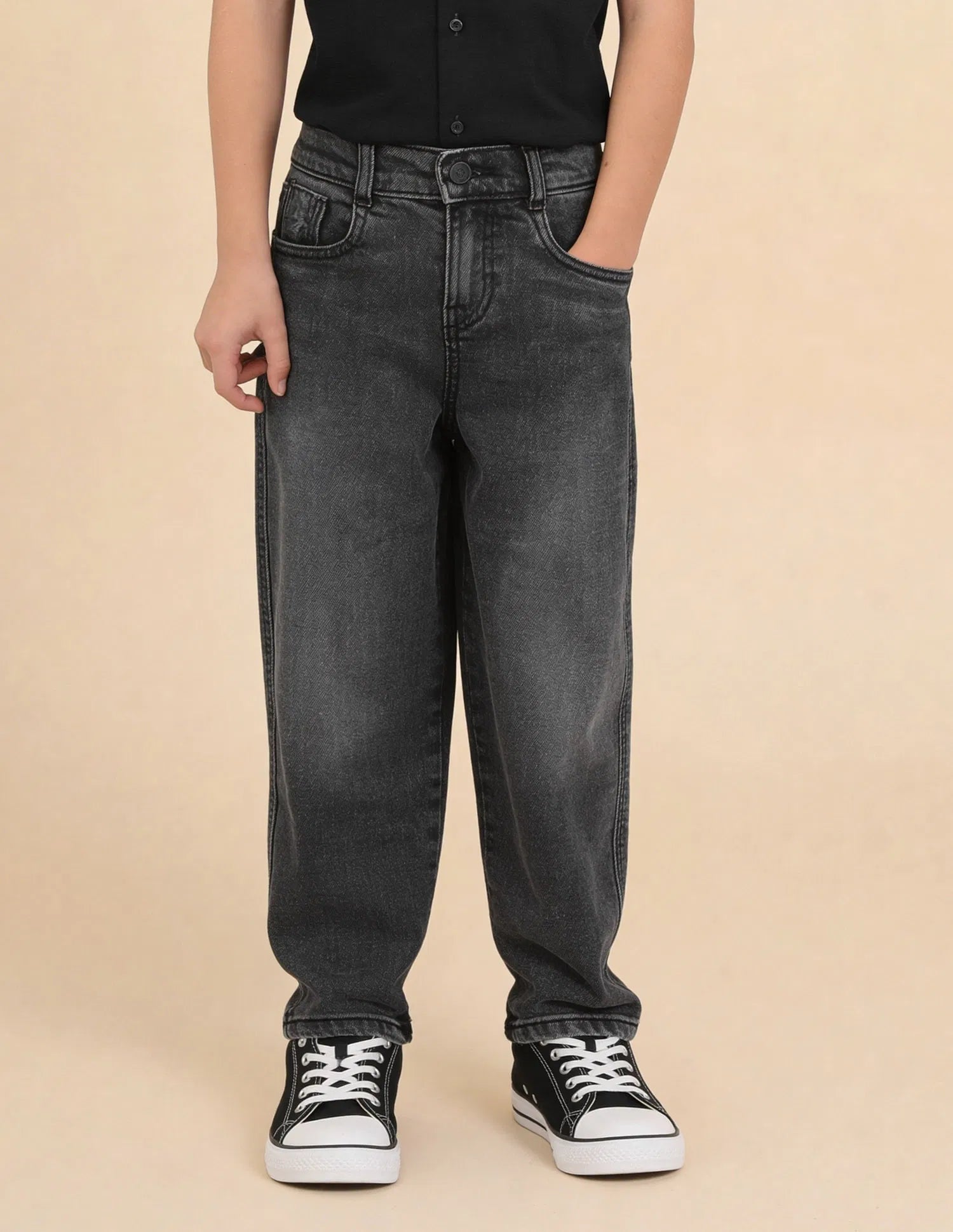 Boys Navy Relaxed Fit Cotton Jeans