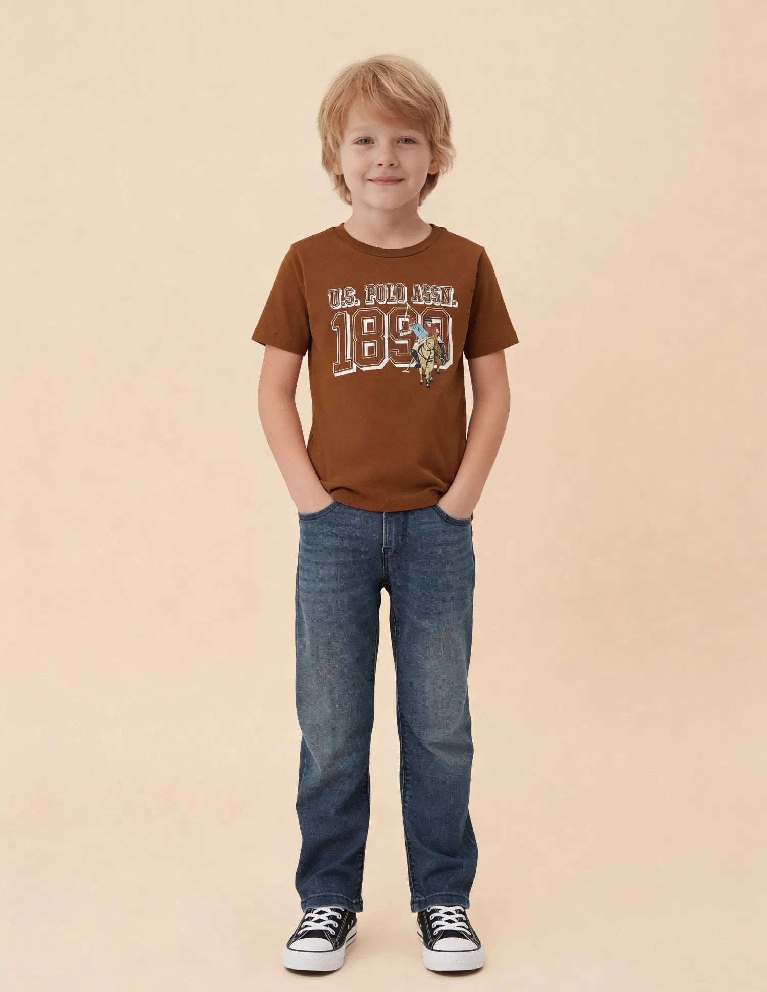 Boys Rust Cotton Graphic Print Regular Fit T-Shirt
